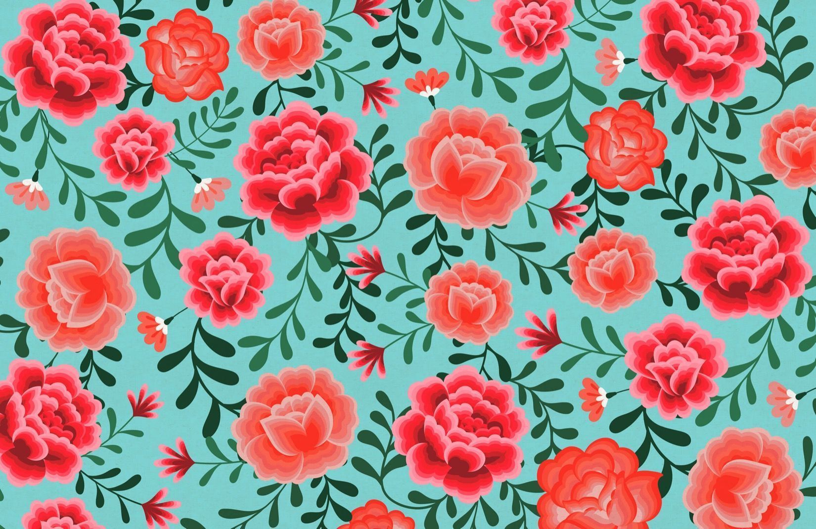 Rosen, Blumenmuster, Türkis, Rot, Mexikanisch, HD, Hintergrundbild für den PC
