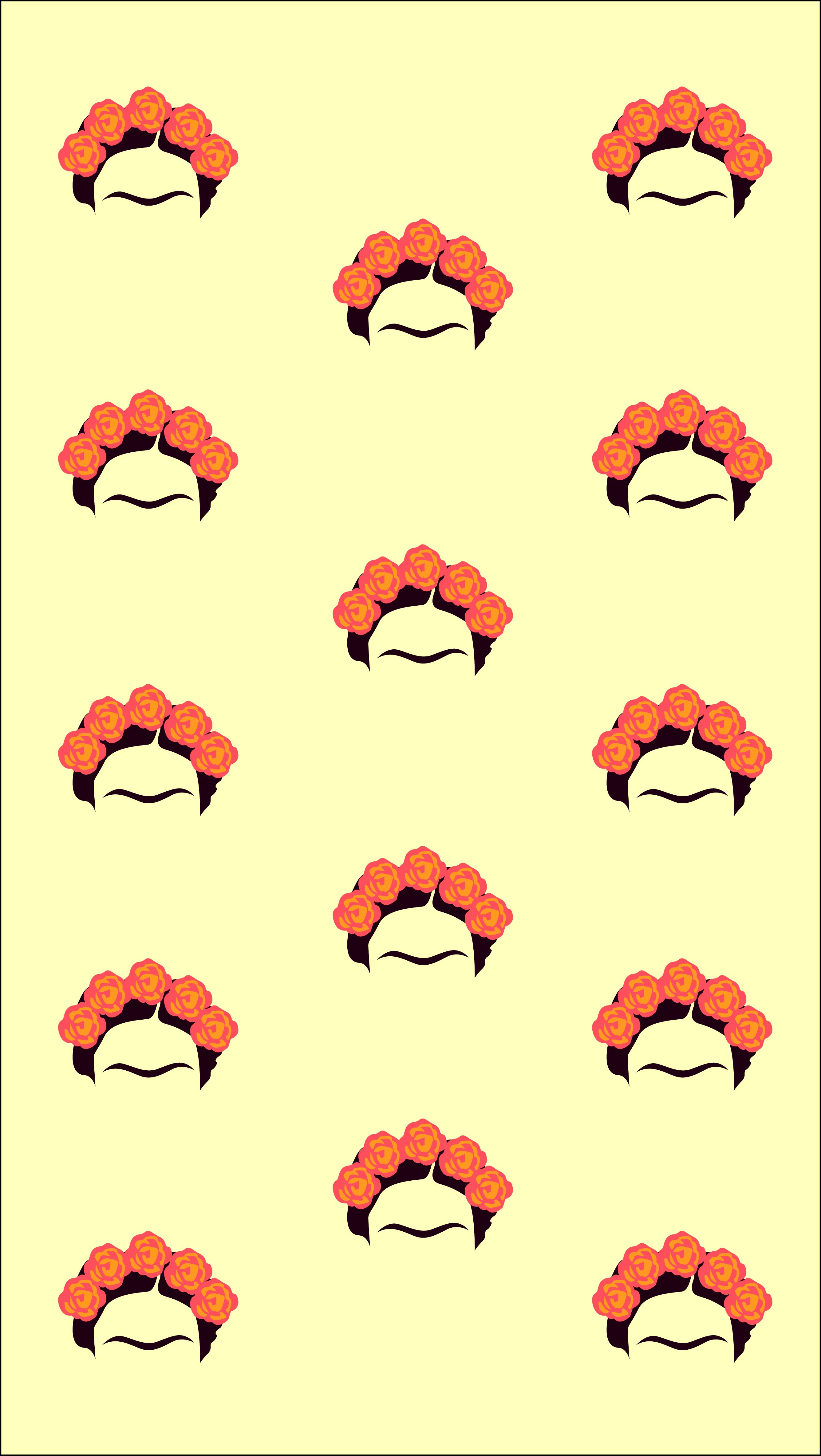 Frida Kahlo, Muster, Minimalistisch, Gelb, Vektorgrafik, QHD+, Handy-Hintergrundbild