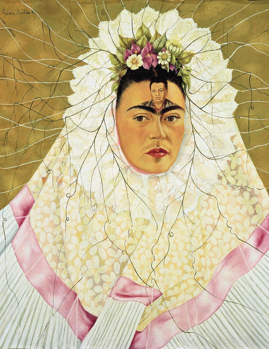Selbstbildnis als Tehuana, Frida Kahlo, Gemälde, Spitzenschleier, Gold, Hintergrundbild fürs iPad