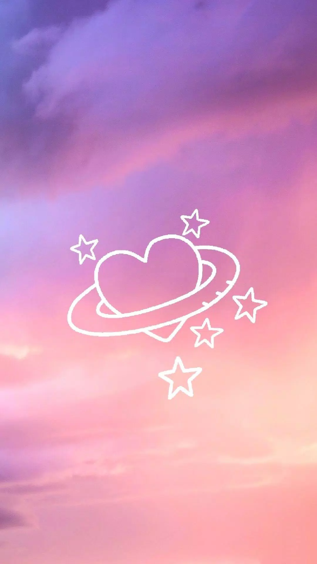 Herzplanet, Sterne, Rosa Himmel, Wolken, Zeichnung, Full HD, Handy-Hintergrund im Hochformat