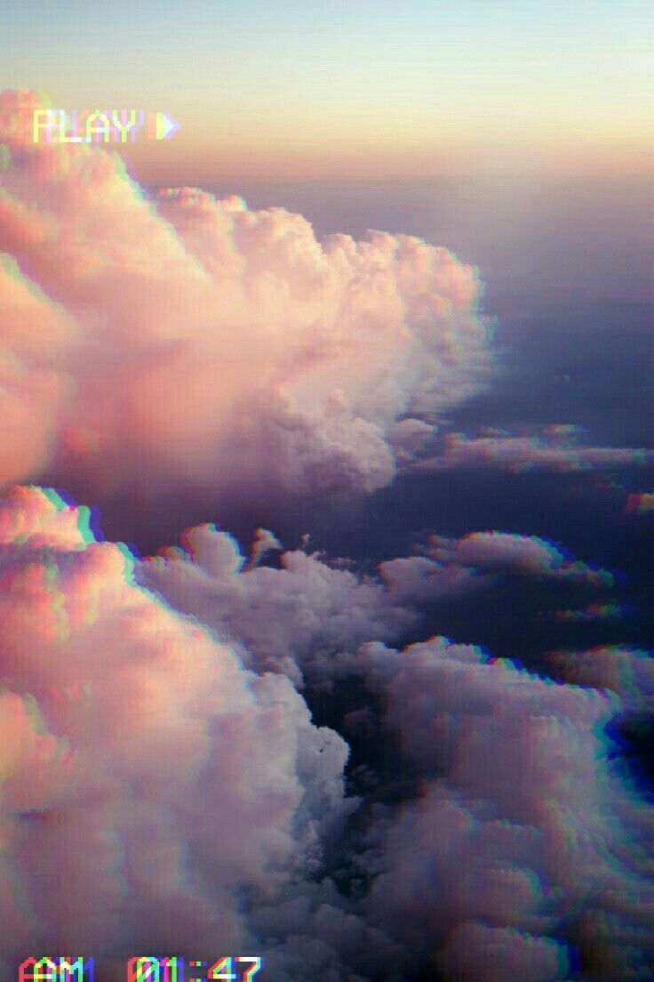 Wolken, VHS-Effekt, Rosa Wolken, Himmel, Retro, HD, Hintergrundbild fürs Handy
