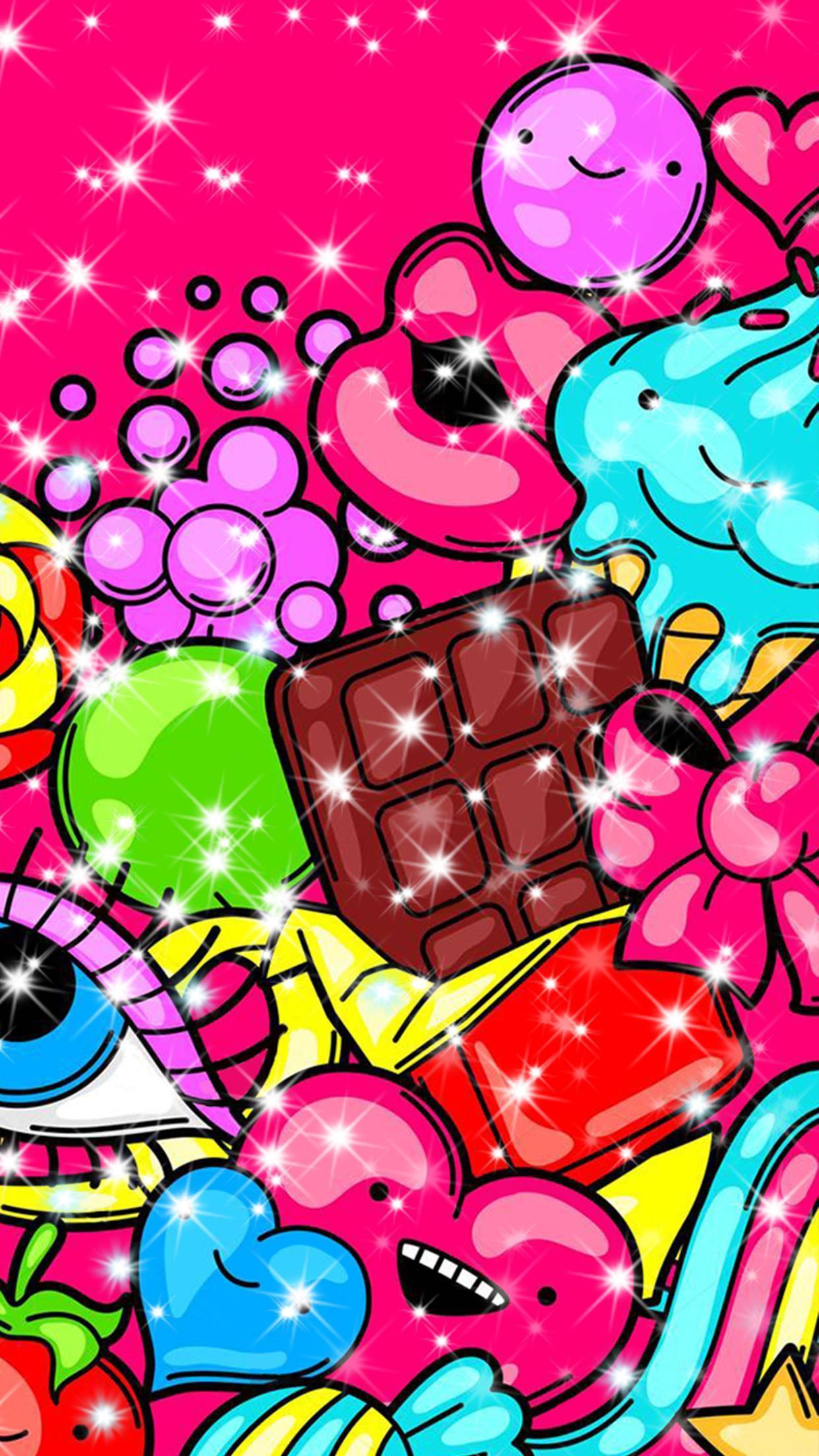 Doodle, Süßigkeiten, Schokolade, Comic, Pink, Bunt, Full HD, Sperrbildschirm fürs iPhone