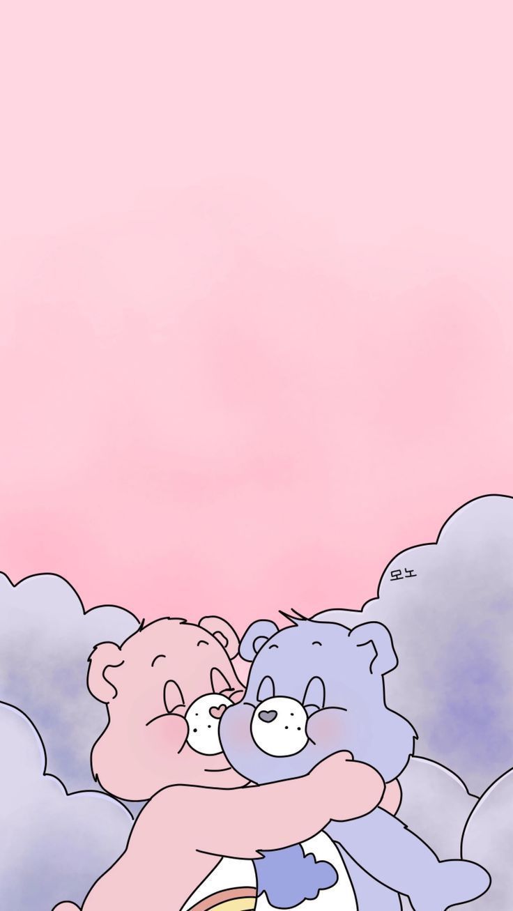 Glücksbärchis, Umarmung, Wolken, Pastell, Rosa, Hochformat, Hintergrundbild fürs Smartphone