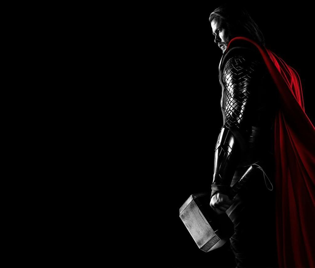 Thor, Mjölnir, Marvel, Superheld, Umhang, Schwarzer Hintergrund, Wallpaper