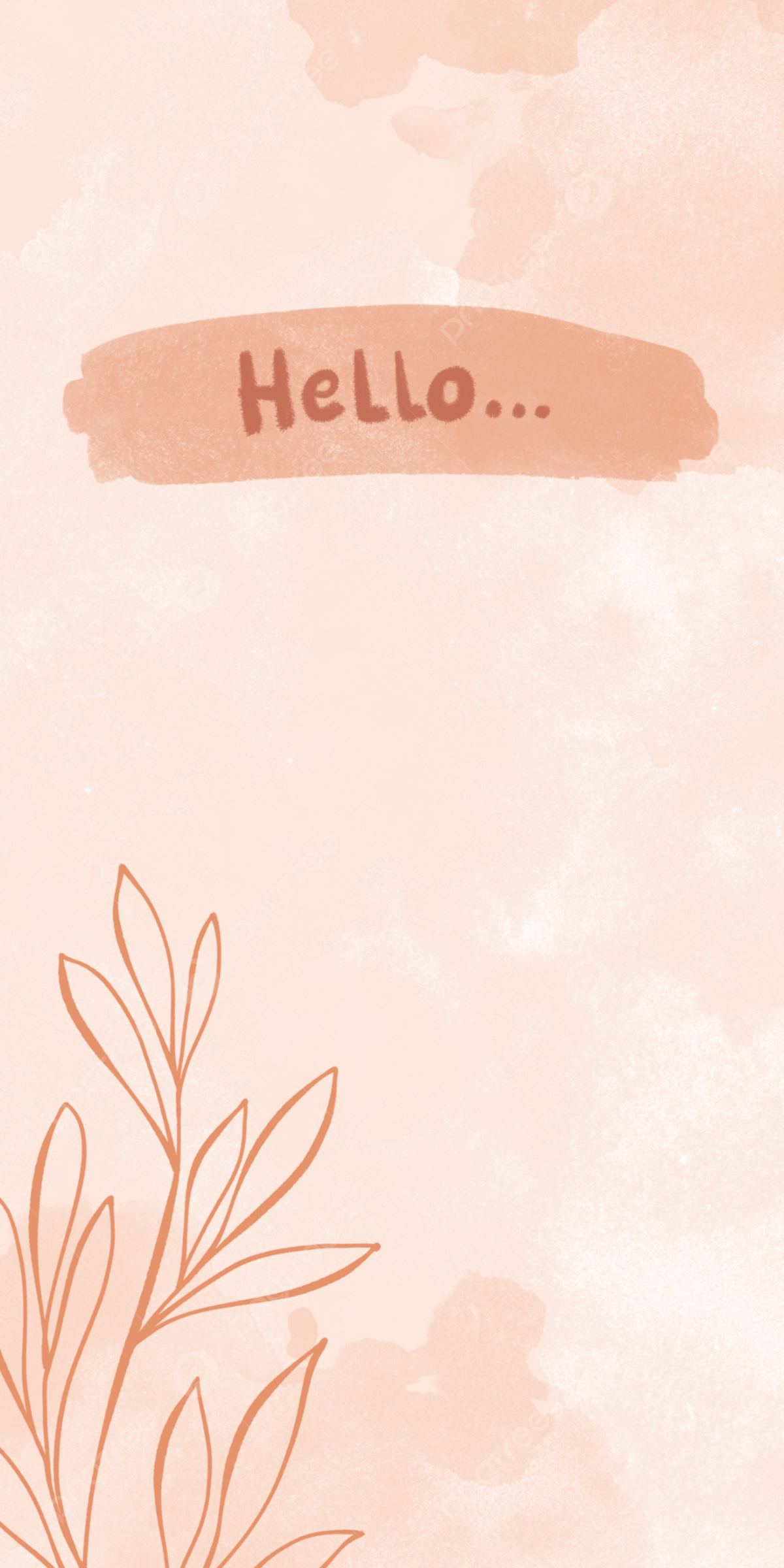 Hello, Schriftzug, Pfirsichfarben, Line Art, Pflanze, Full HD, Hintergrundbild fürs Handy