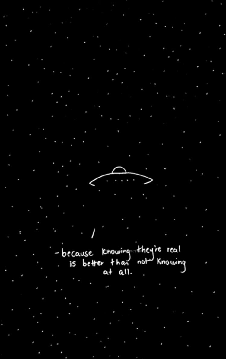 Zitat, UFO, Sternenhimmel, Schwarzer Hintergrund, Doodle, Sperrbildschirm fürs iPhone