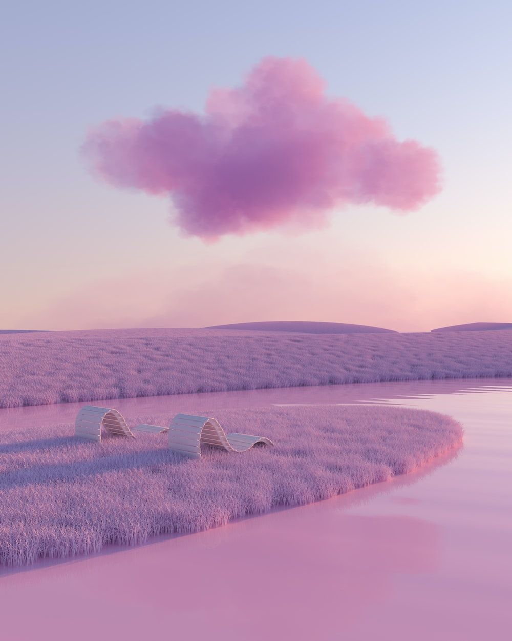 Rosa Wolke, Landschaft, Pastell, Surreal, Romantisch, Hintergrundbild für iPad und Tablet