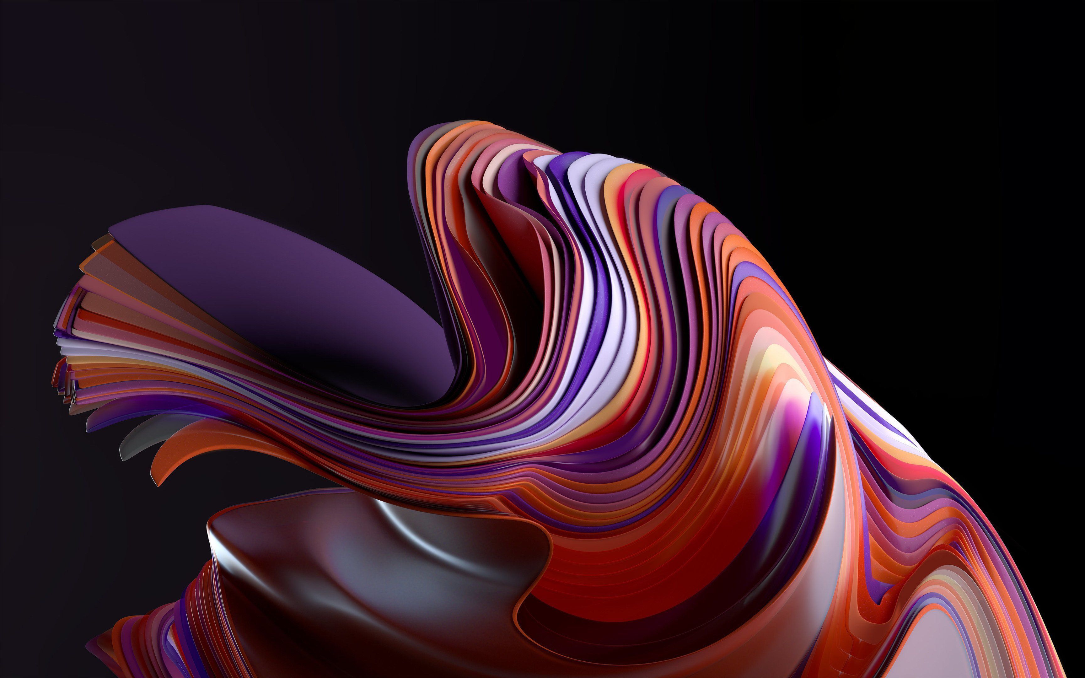 3D-Form, Abstrakt, Schwarzer Hintergrund, Bunte Streifen, 2K Wallpaper