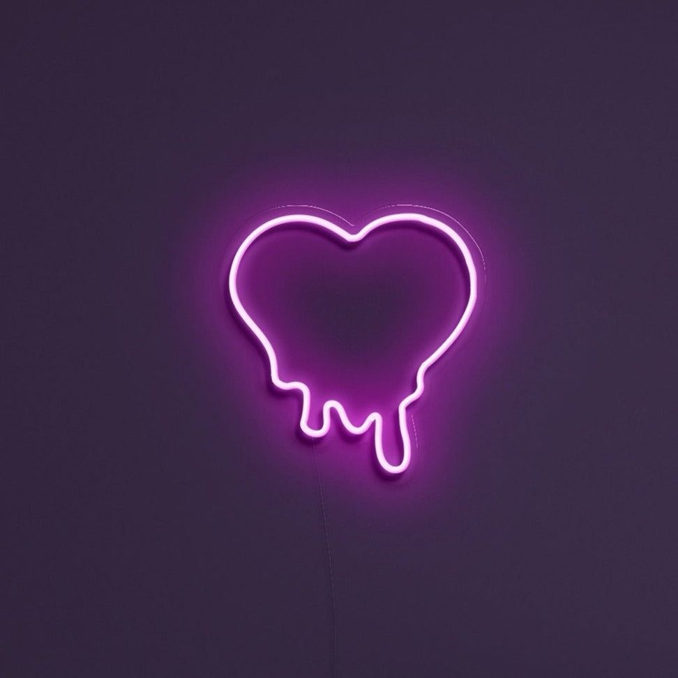 Neon-Herz, Schmelzendes Herz, Lila, Leuchtreklame, Hintergrundbild für iPad und Tablet