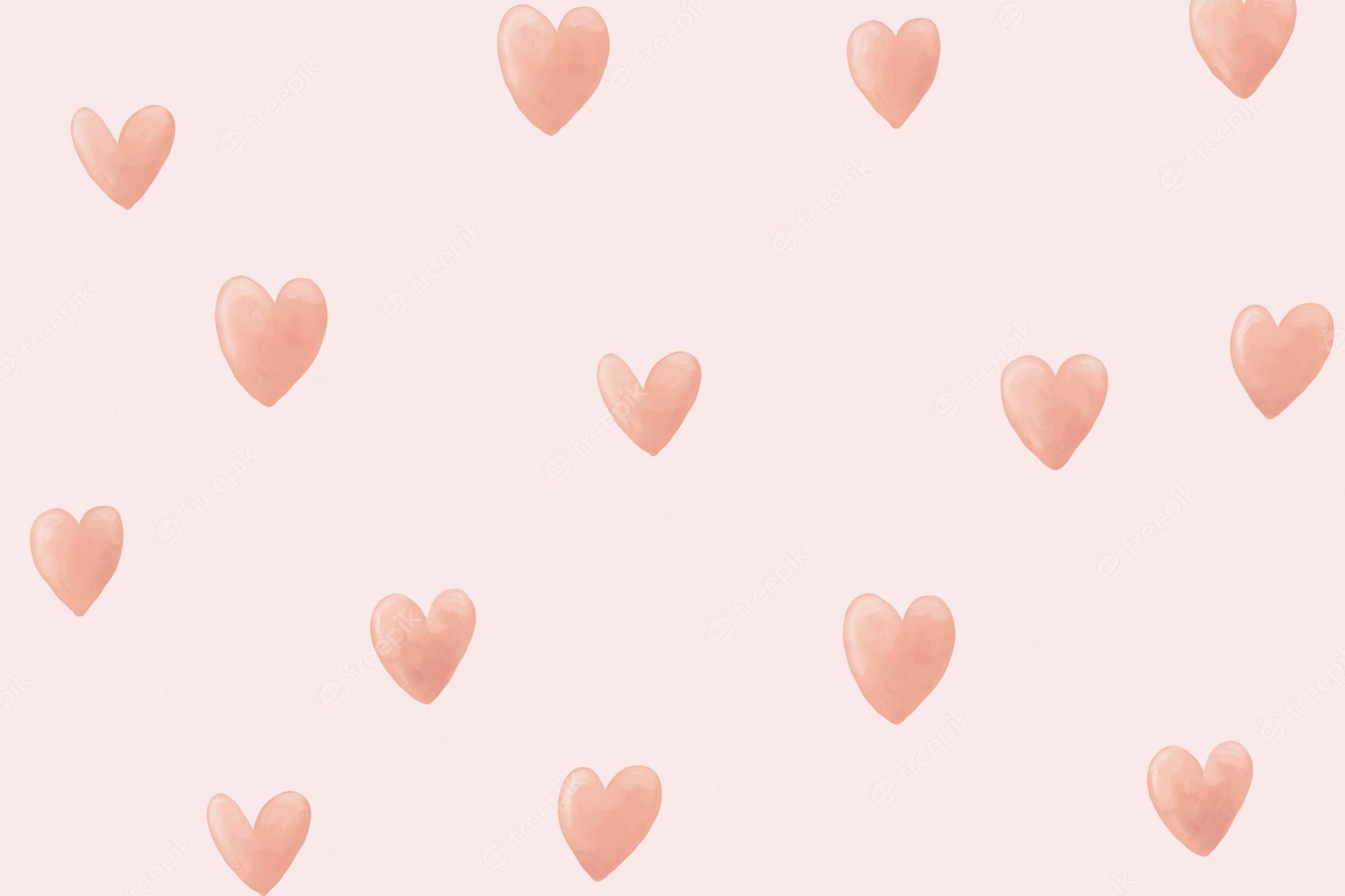 Aquarellherzen, Pfirsich, Muster, Heller Hintergrund, Full HD Wallpaper