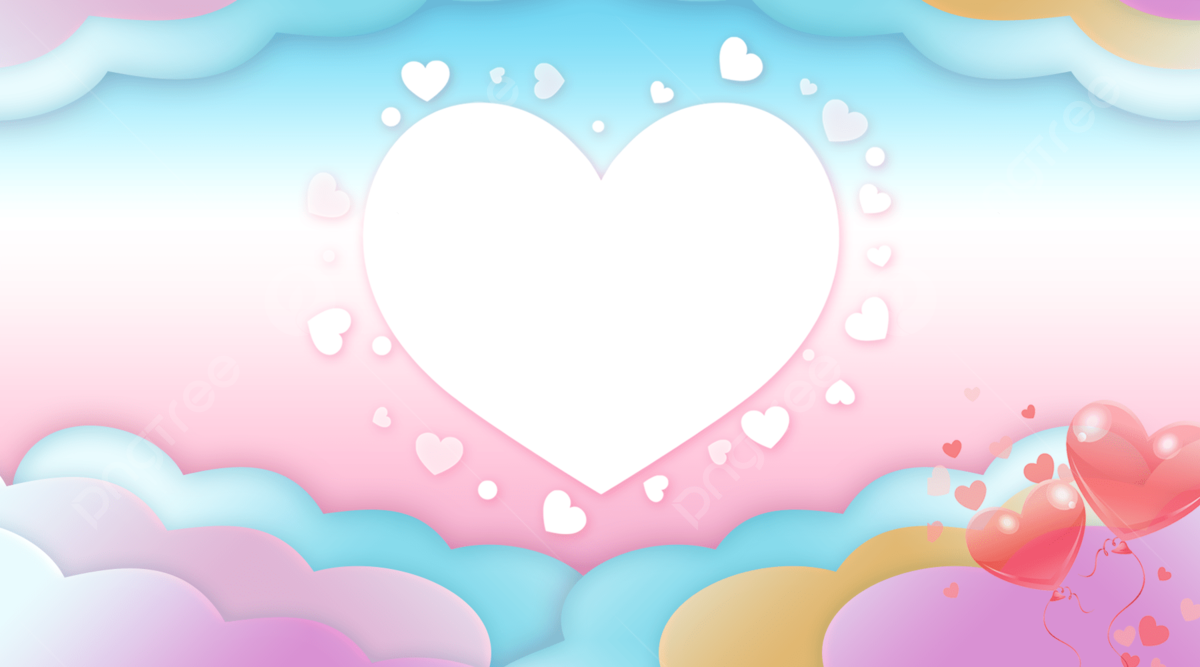 Weißes Herz, Papierkunst, Wolken, Pastellfarben, Herzballons, Hintergrund