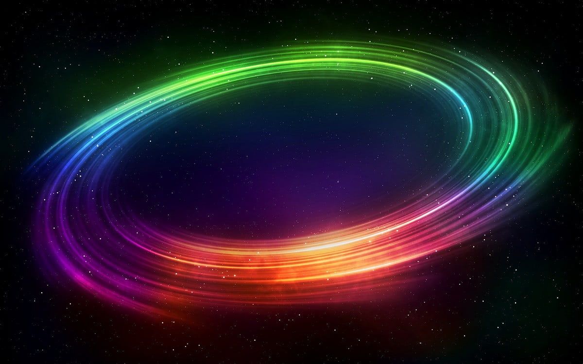 Lichtring, Regenbogenfarben, Abstrakt, Leuchtende Linien, Schwarzer Hintergrund, Wallpaper