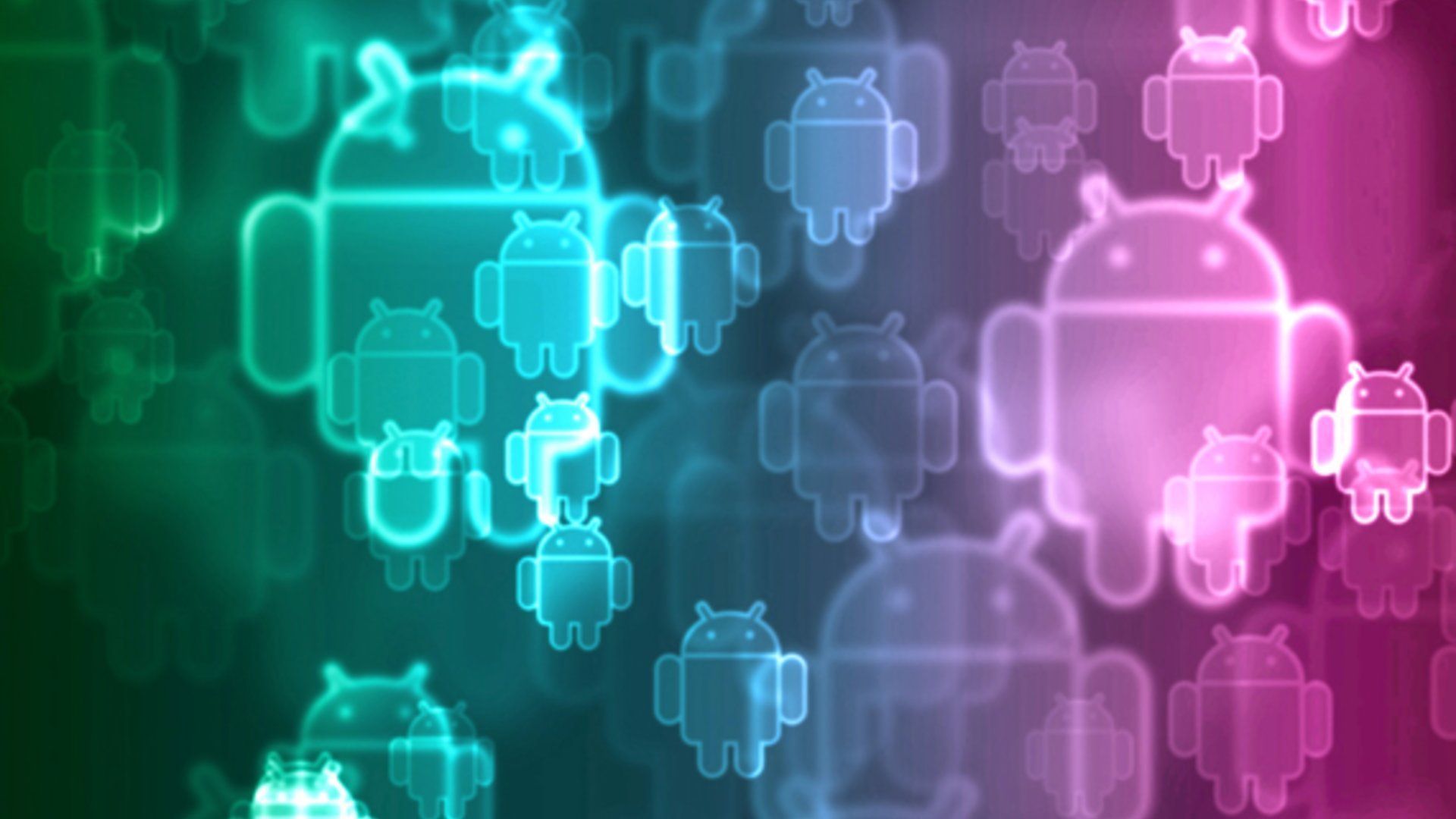 Android, Android-Roboter, Bokeh, Türkis und Pink, Muster, Full HD, Desktop-Hintergrund