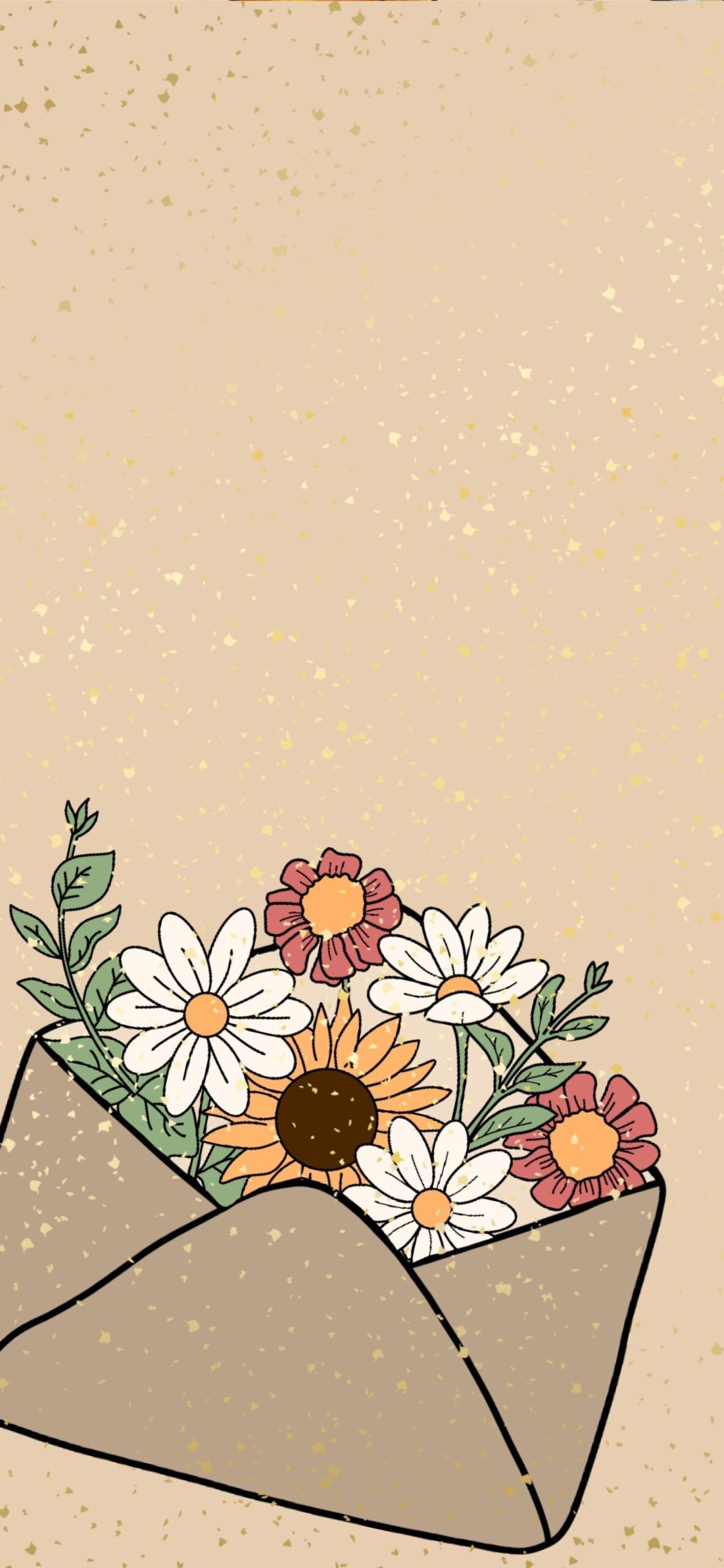 Briefumschlag, Blumen, Gänseblümchen, Beige, Illustration, Full HD, Handy-Hintergrundbild