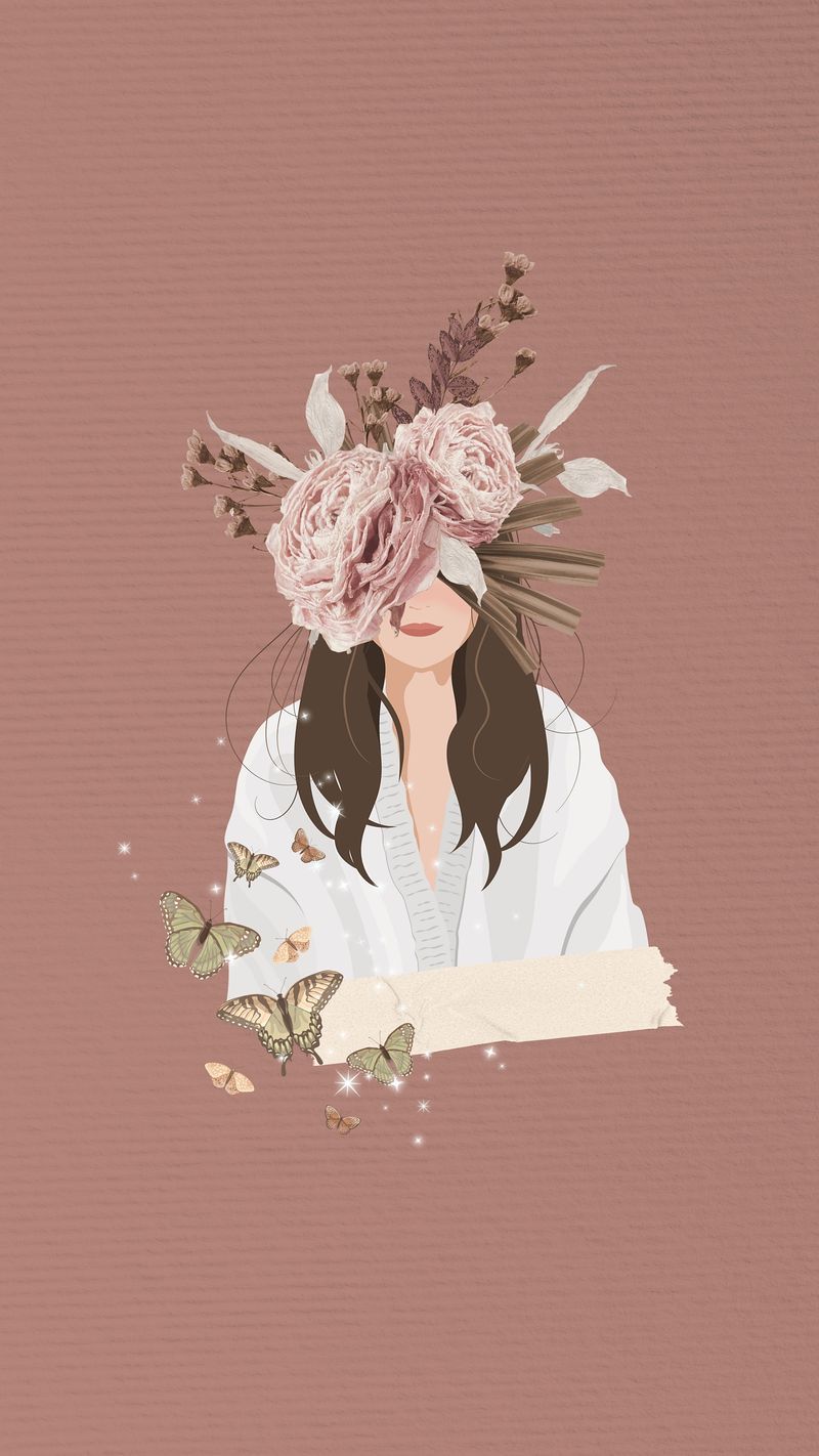 Mädchen, Blumenkopf, Illustration, Altrosa, Surreal, HD, Sperrbildschirm fürs iPhone