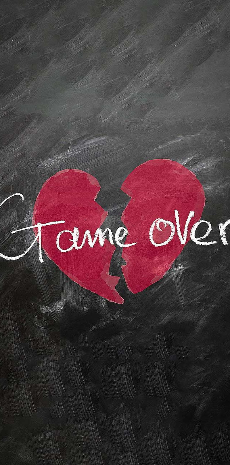 Game Over, Gebrochenes Herz, Tafel, Kreide, Rot, HD, Handy-Hintergrund im Hochformat