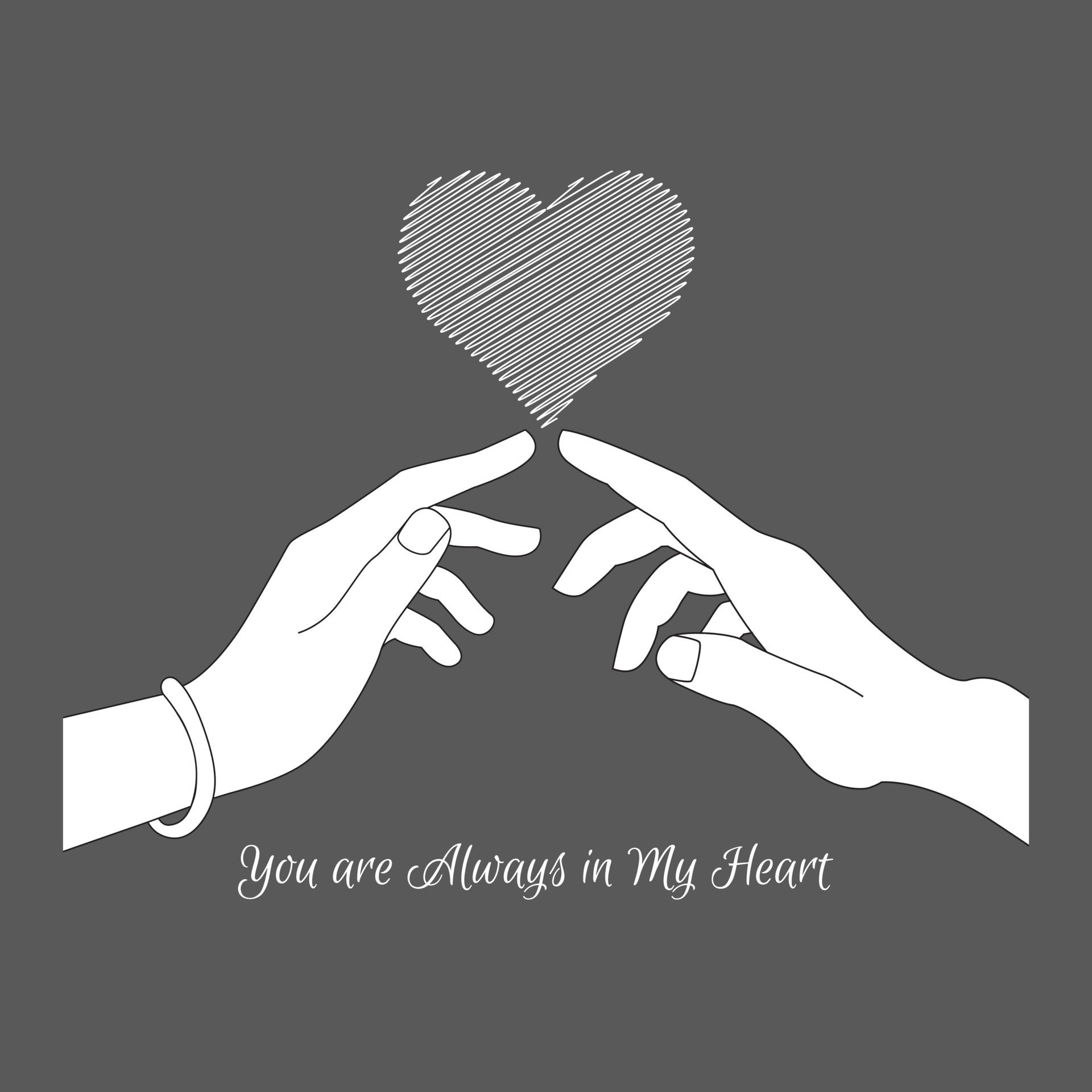 Hände, Herz, You are always in my heart, Zitat, Grau, Full HD, Hintergrundbild fürs Tablet