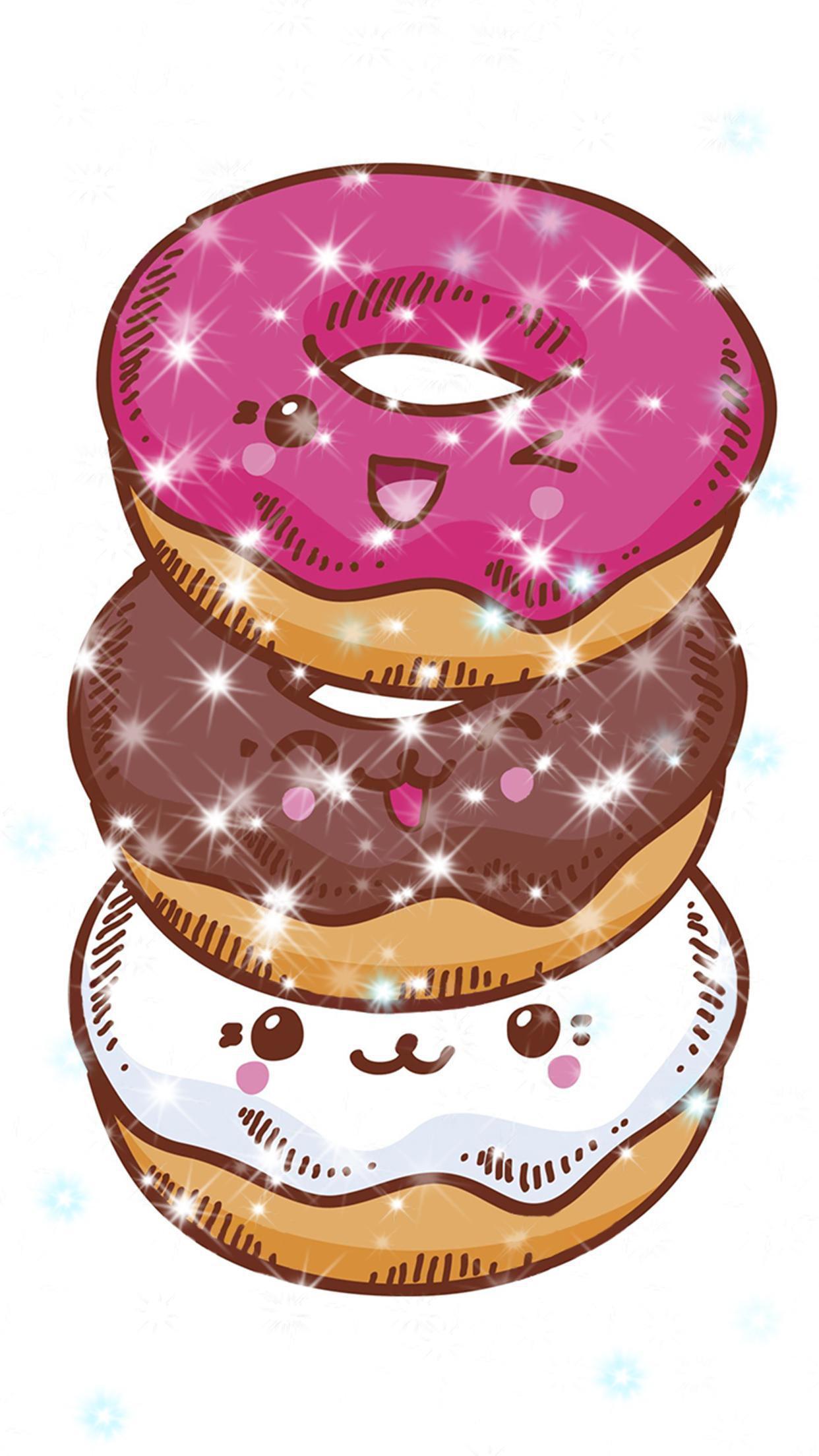 Donuts, Kawaii, Süßigkeiten, Glasur, Weißer Hintergrund, Sperrbildschirm fürs iPhone