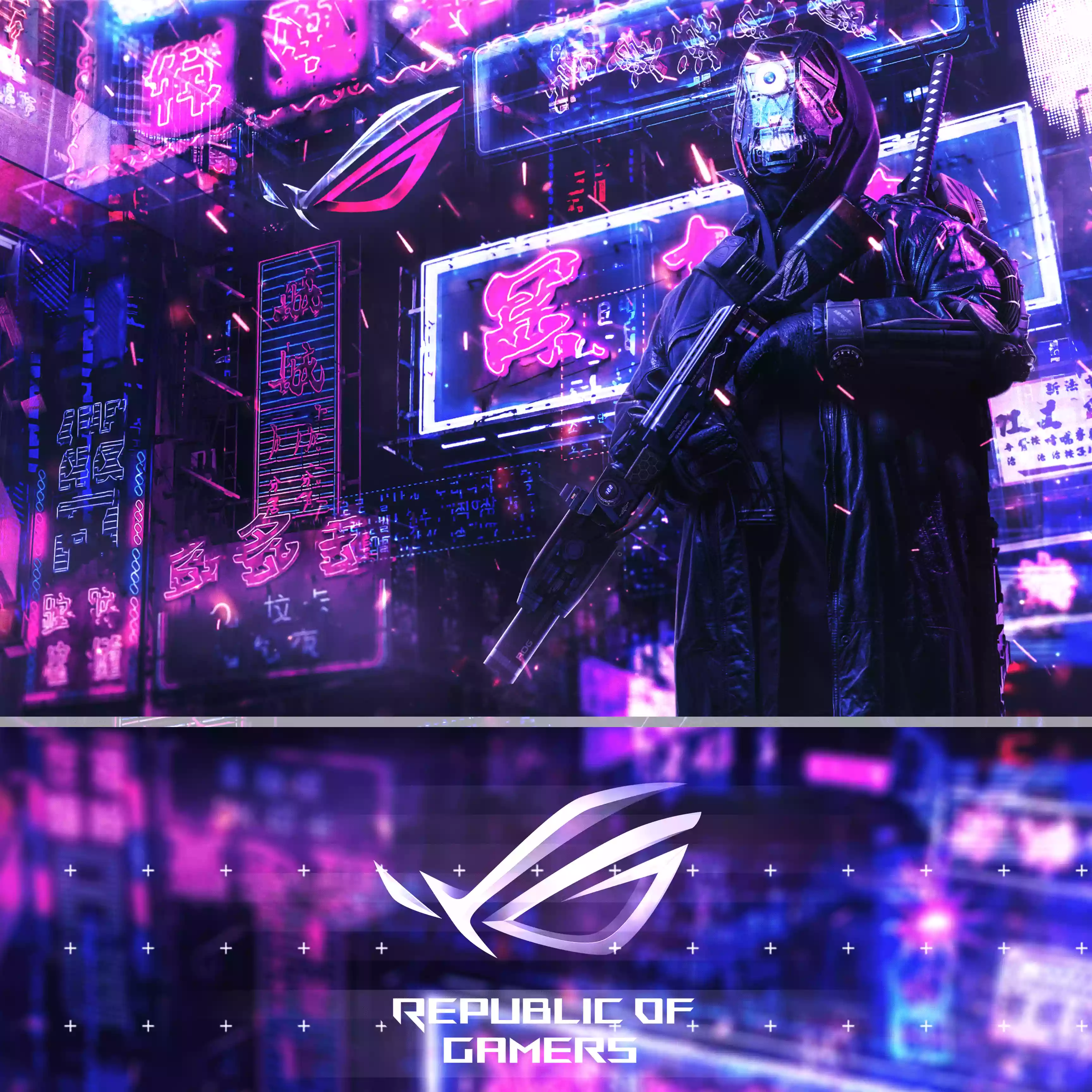 ROG, Republic of Gamers, Cyberpunk, Neon, Gaming, Lila, 2K, iPad-Hintergrundbild