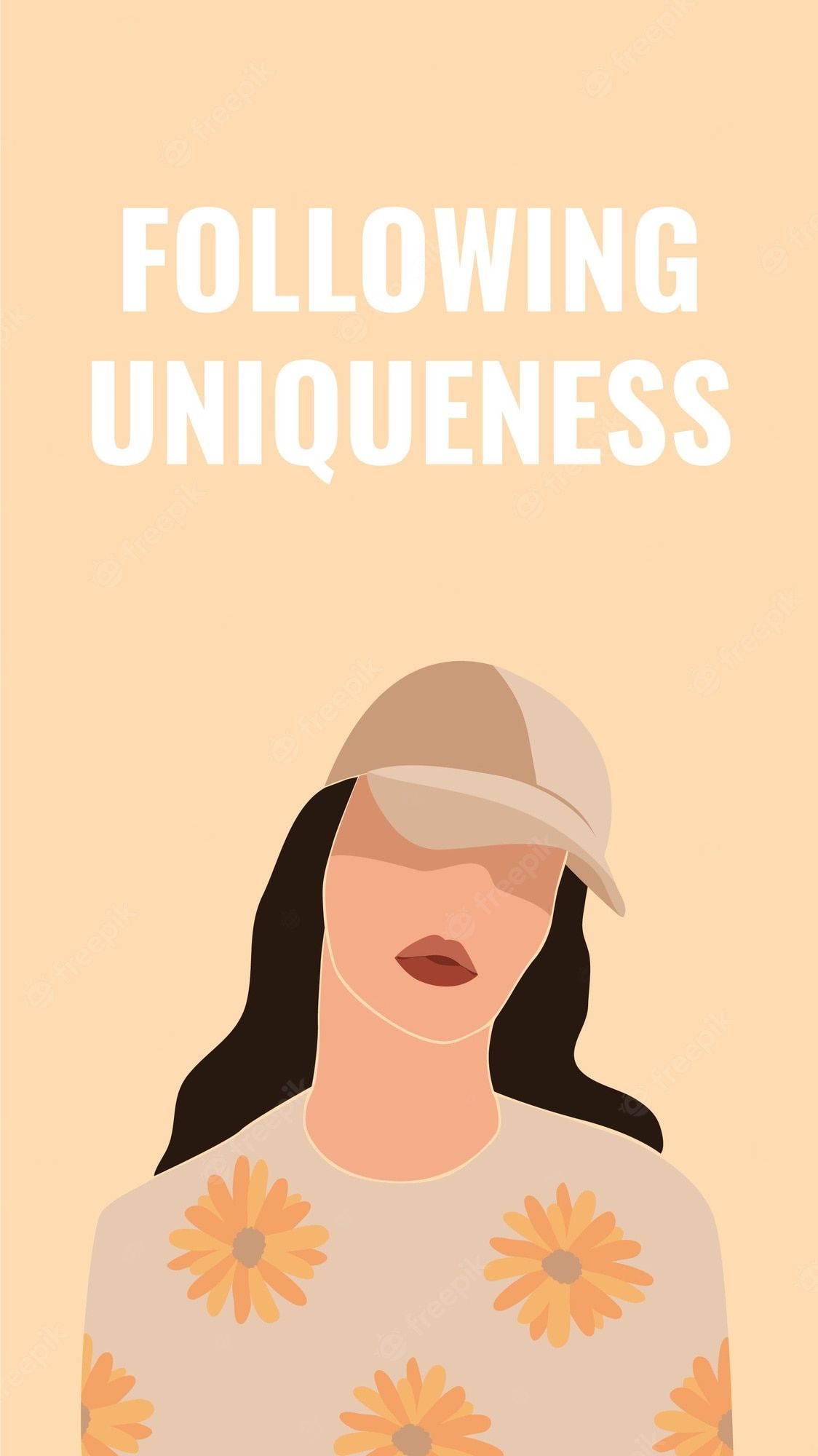 Following uniqueness, Frau mit Kappe, Illustration, Pfirsichfarben, Zitat, Full HD, Handy-Hintergrundbild