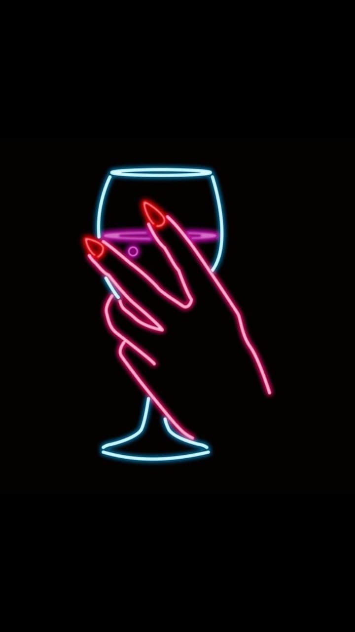 Neon, Weinglas, Hand, Neonlicht, Schwarzer Hintergrund, HD, Sperrbildschirm fürs iPhone