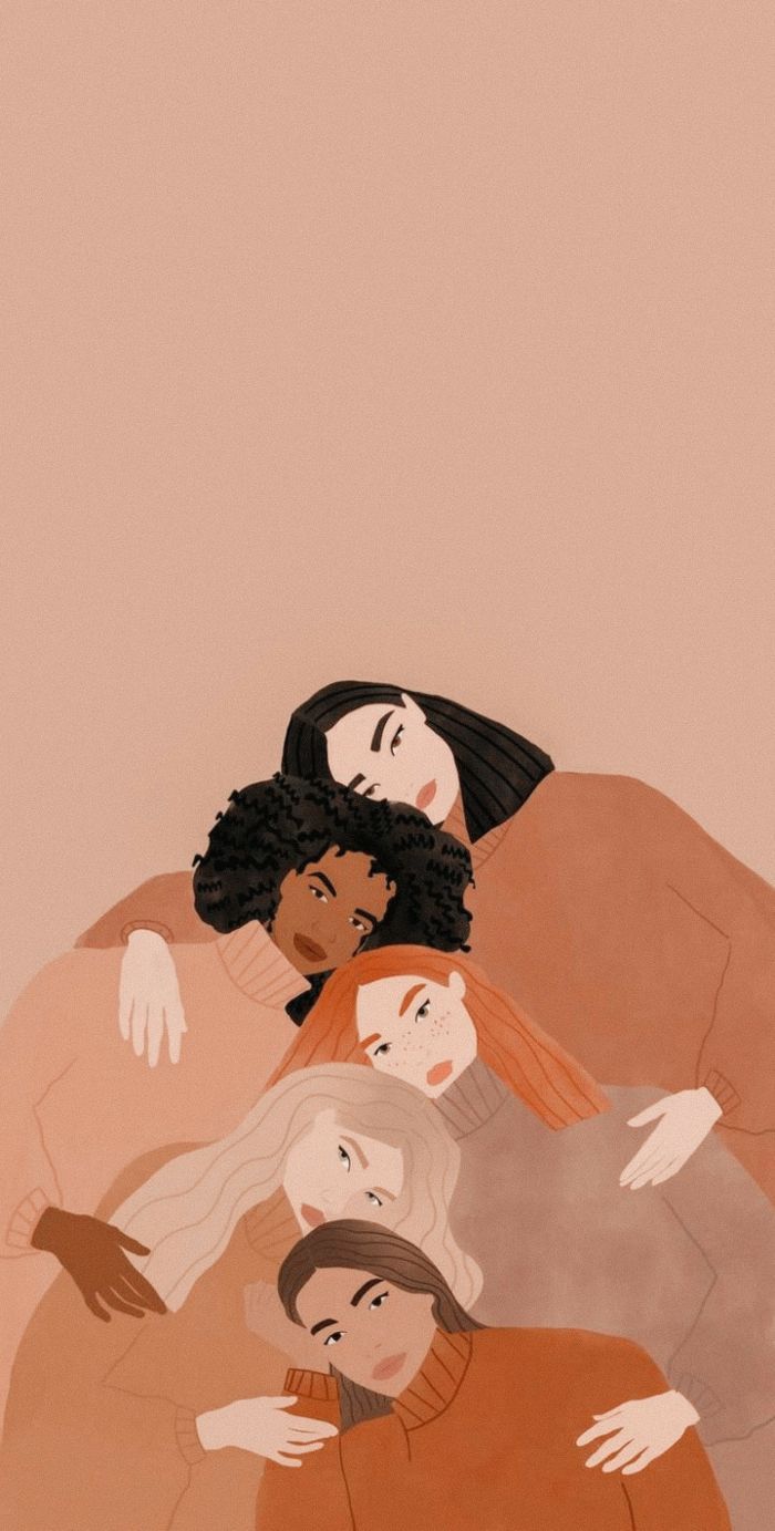Familie, Illustration, Umarmung, Erdtöne, Geborgenheit, Hochformat, Hintergrundbild fürs Smartphone