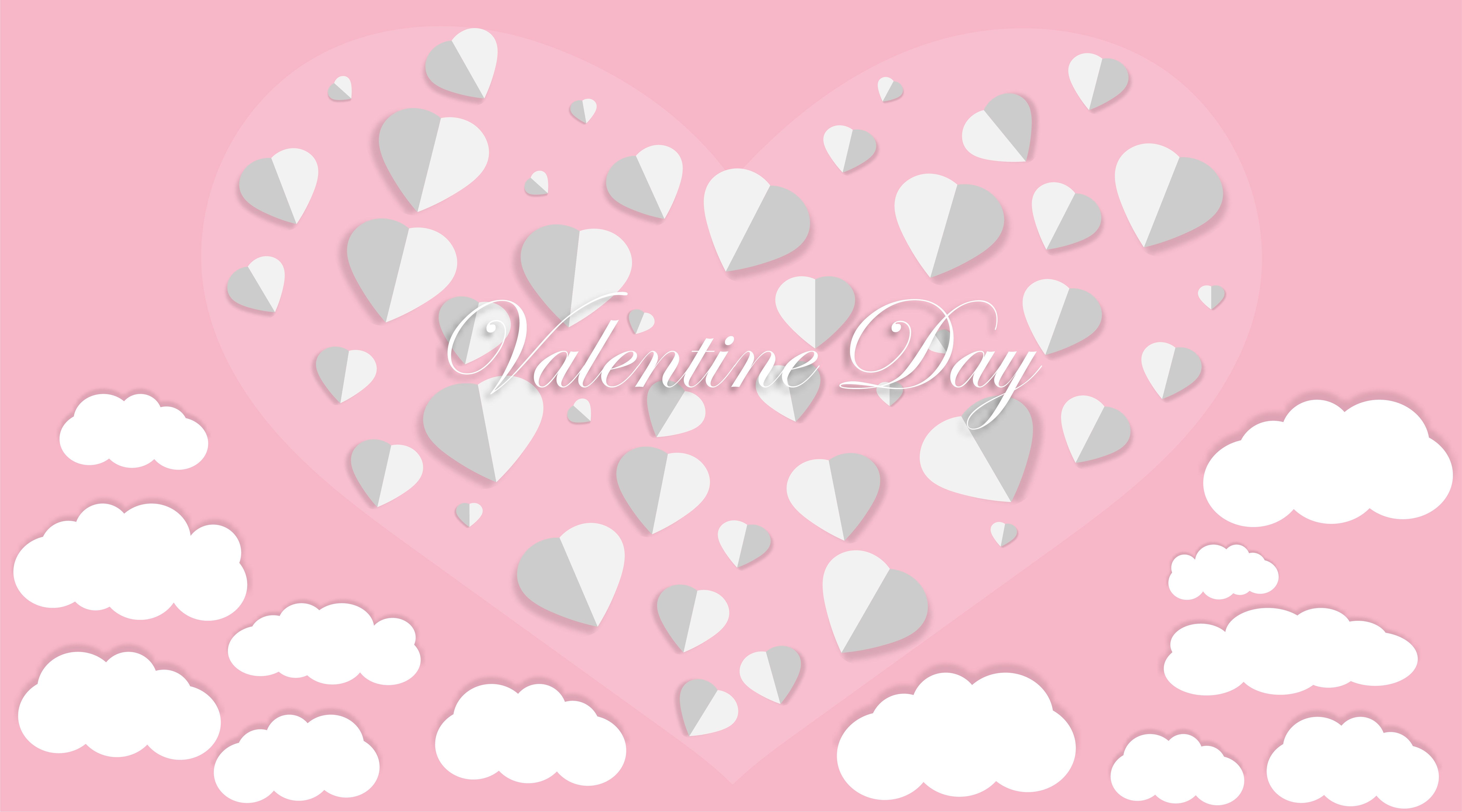 Valentinstag, Papierherzen, Wolken, Rosa, Herzform, 5K, Hintergrundbild für den PC