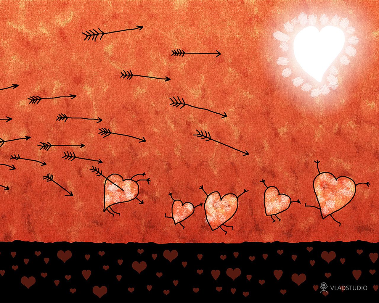 Amor-Pfeile, Herzen, Orange, Illustration, Leuchtendes Herz, HD, Laptop-Hintergrundbild