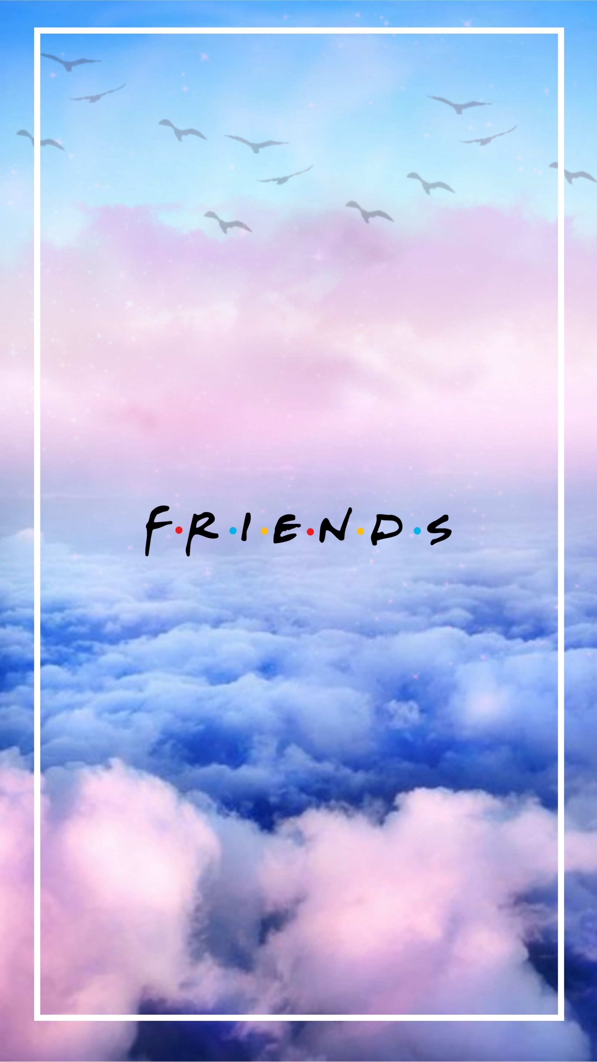 Friends, Logo, Wolken, Pastell, Vögel, Hochformat, Hintergrundbild fürs Smartphone