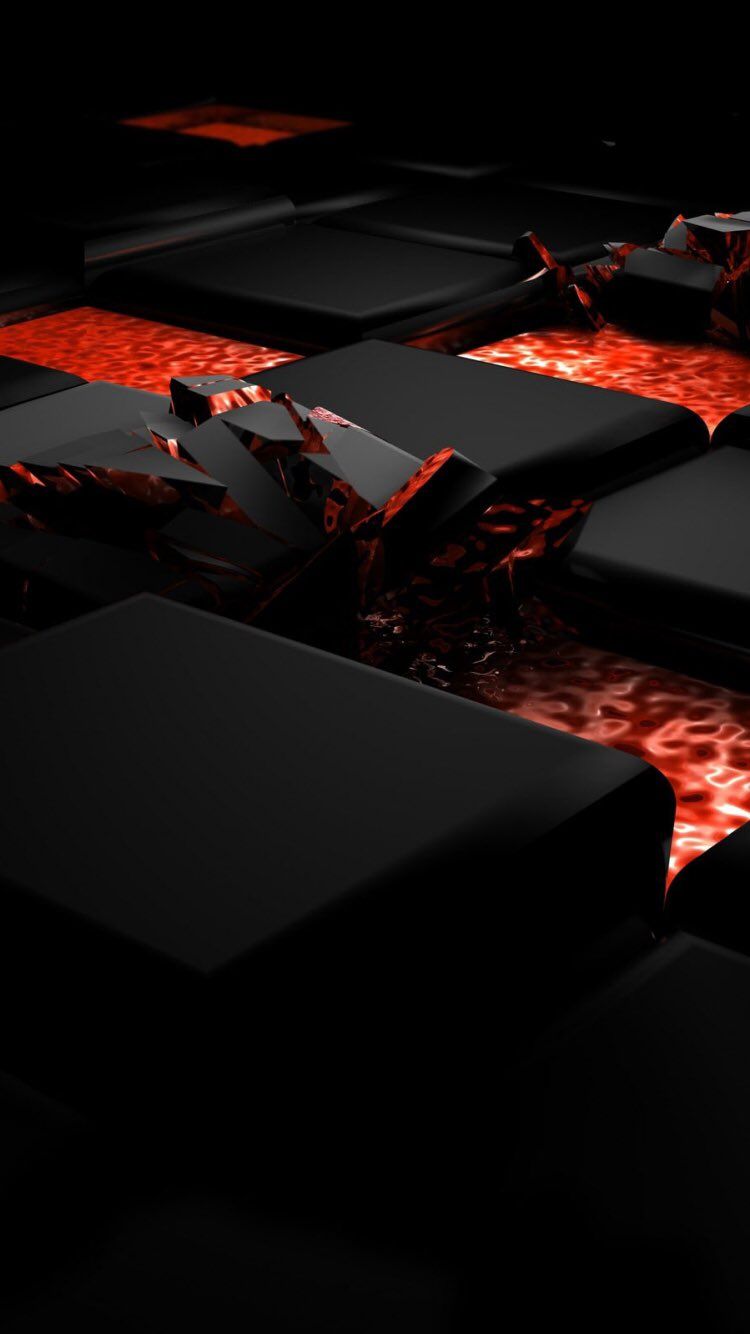 3D-Würfel, Schwarz, Oranges Leuchten, Geometrisch, Abstrakt, HD, Handy-Hintergrund