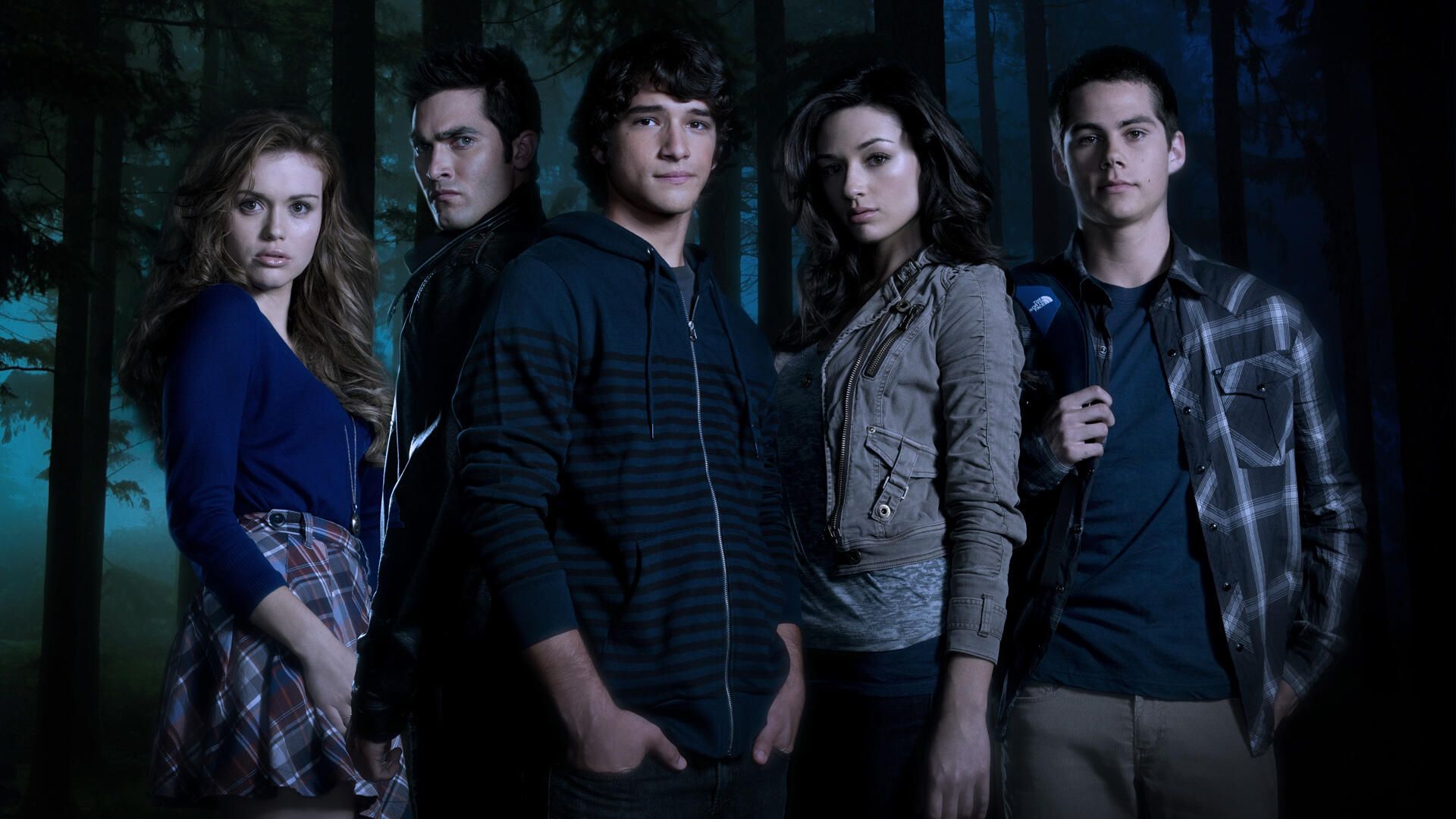Teen Wolf, Holland Roden, Dylan O'Brien, Tyler Posey, Wald, Nacht, Serie, 1920x1080, Desktop-Hintergrund