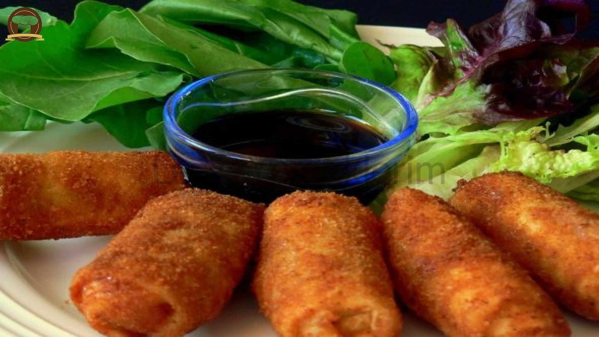 Frittierte Röllchen, Dip-Sauce, Salat, Paniert, Snack, Full HD 1080p, Desktop-Hintergrundbild