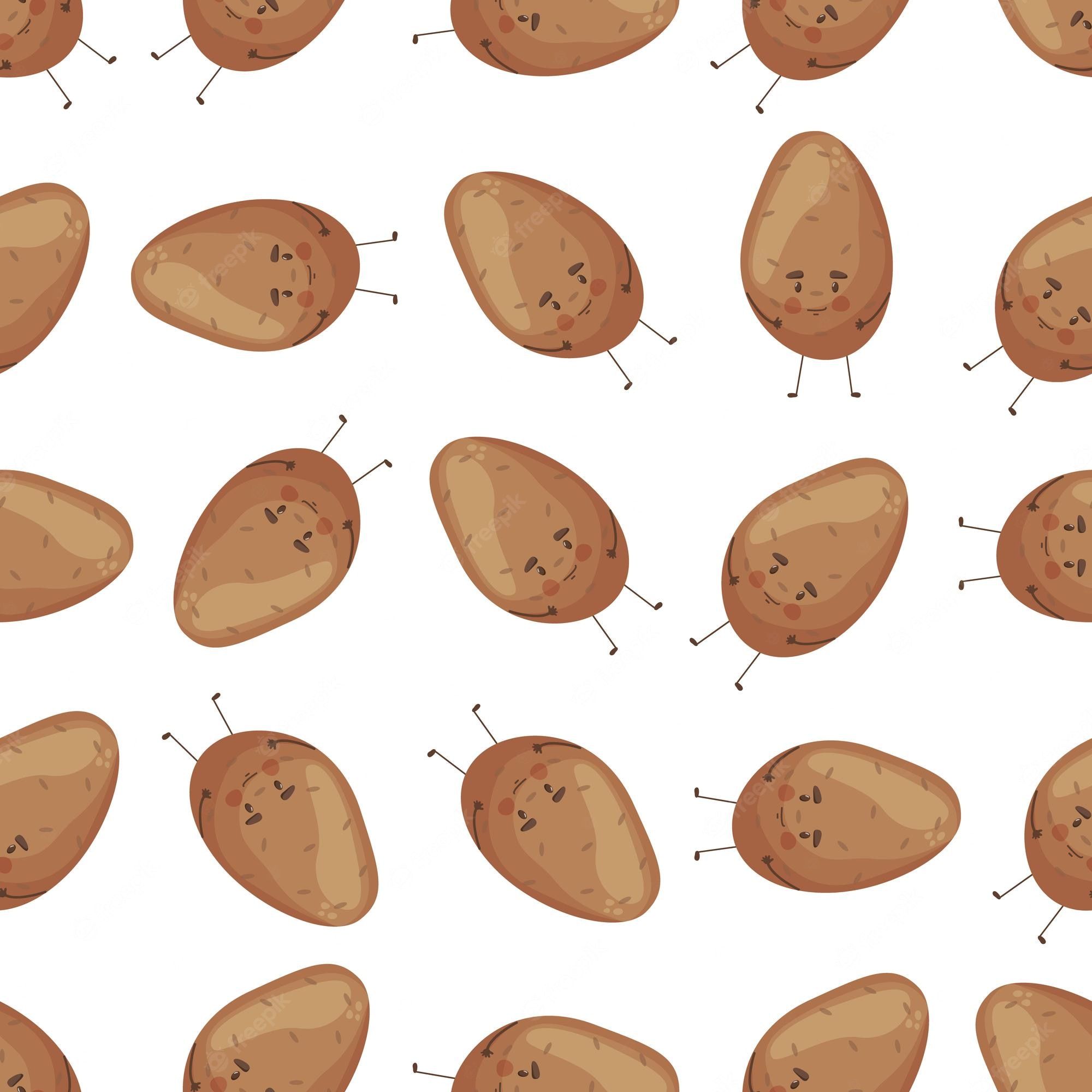 Kartoffel-Figuren, Muster, Niedlich, Weißer Hintergrund, Illustration, Full HD Wallpaper