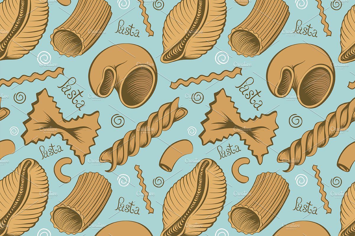 Pastasorten, Muster, Farfalle, Fusilli, Hellblau, Hintergrundbild