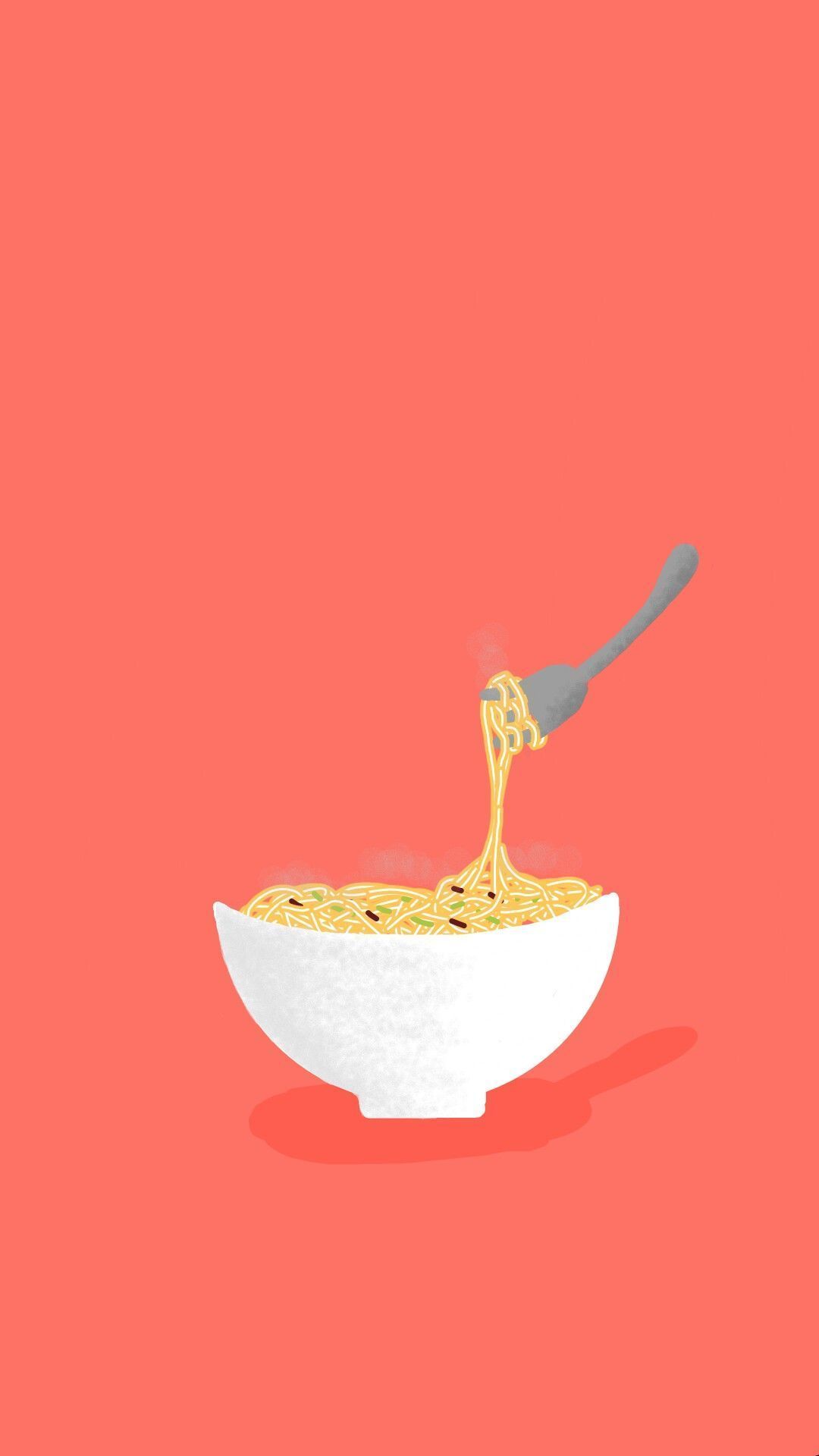 Nudelsuppe, Schüssel, Illustration, Koralle, Minimalistisch, Android-Hintergrundbild