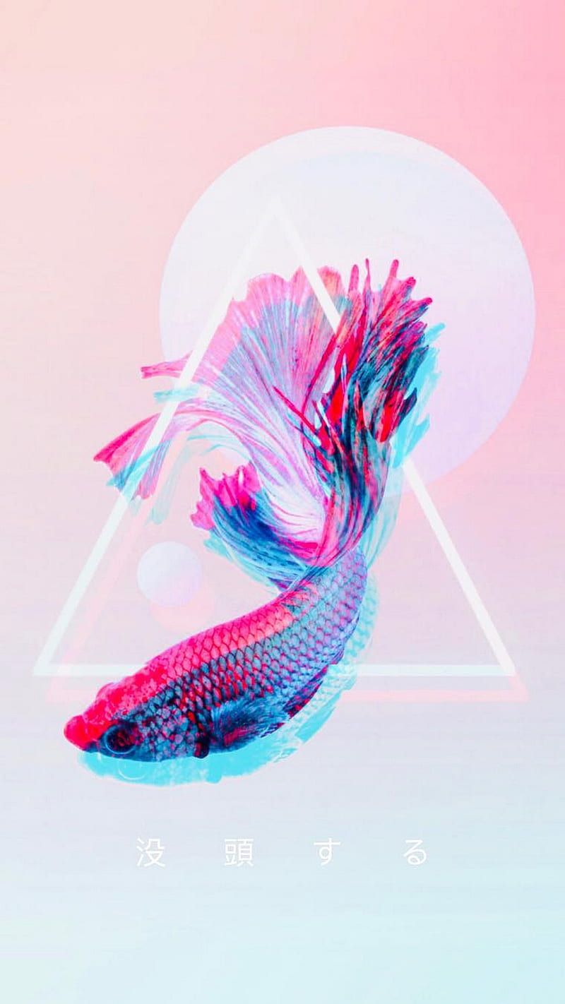 Kampffisch, Betta, Digitale Kunst, Dreieck, Rosa, Neon, HD, Handy-Hintergrund im Hochformat