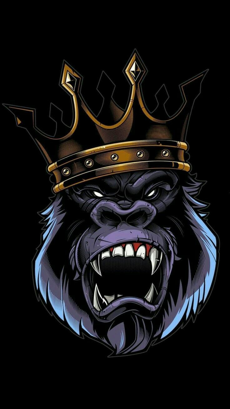 Gorilla, Krone, König, Illustration, Schwarzer Hintergrund, Sperrbildschirm fürs iPhone