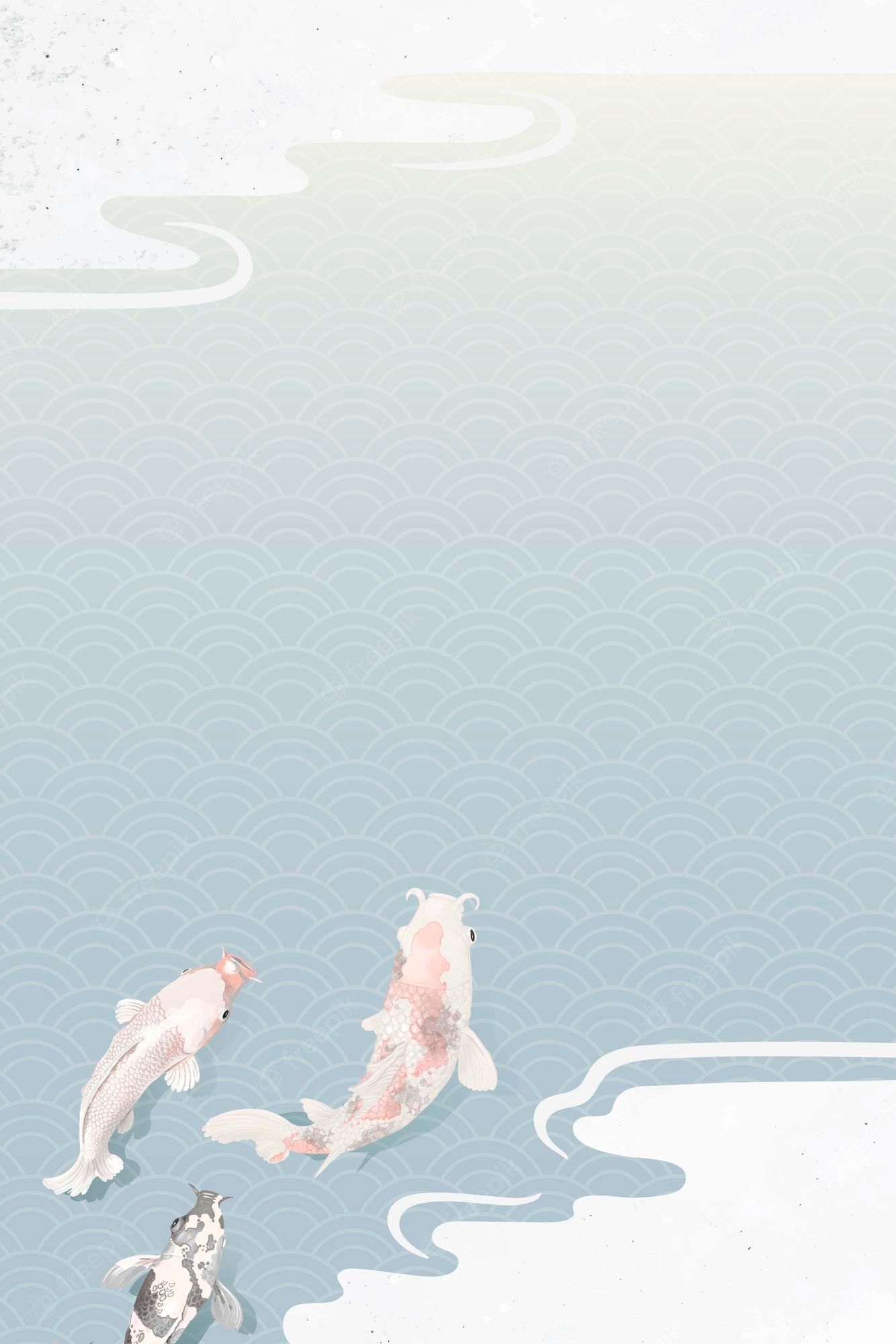 Koi, Japanisches Muster, Wellen, Pastell, Hochformat, Hintergrundbild für iPhone und Android