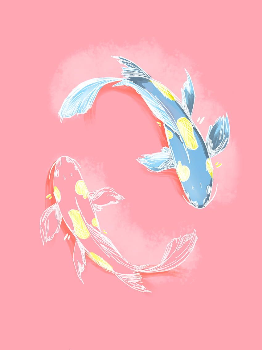 Koi, Aquarell, Rosa Hintergrund, Kreisform, Pastell, HD Wallpaper