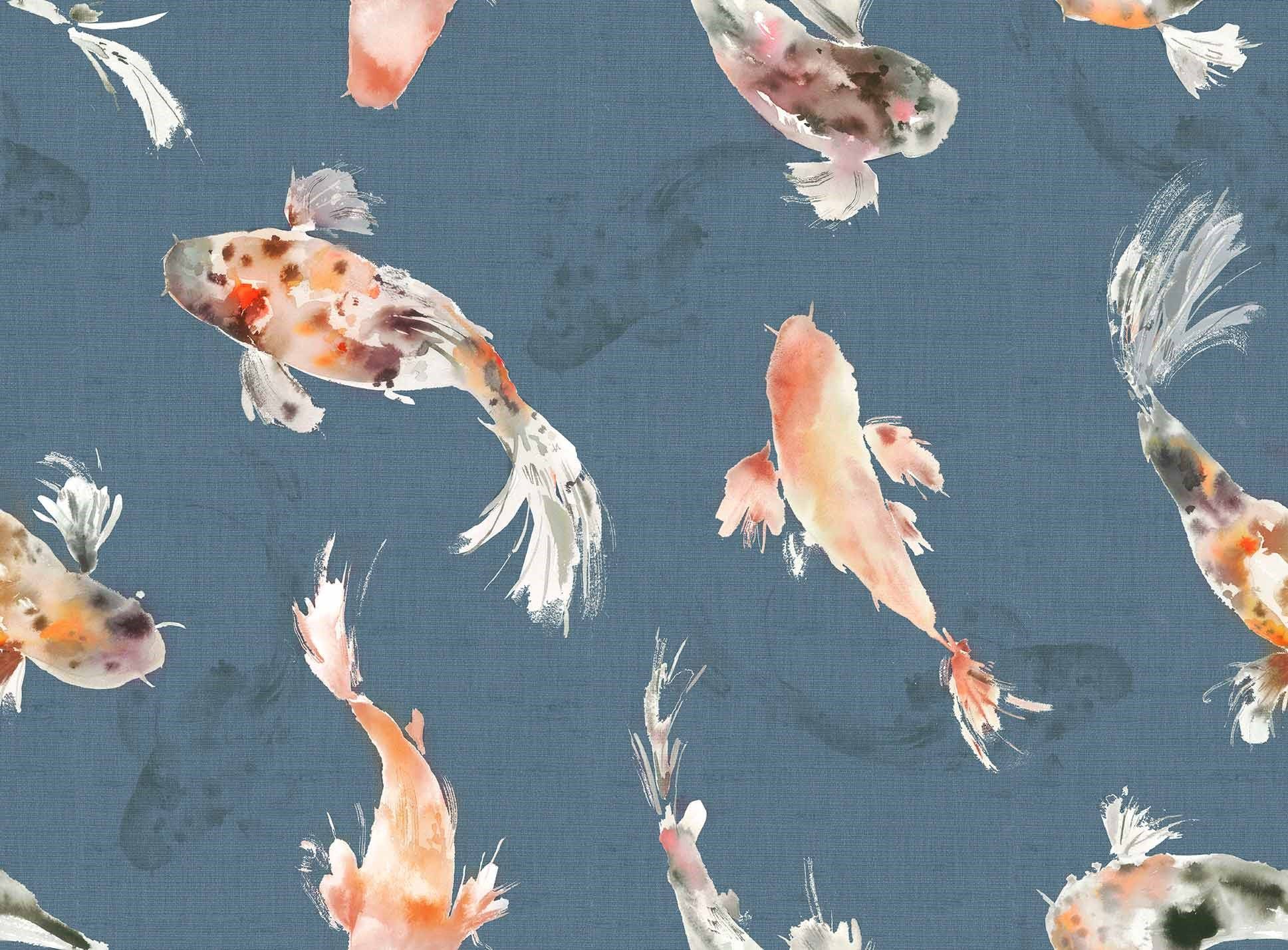 Koi, Aquarell, Muster, Graublauer Hintergrund, Full HD Wallpaper