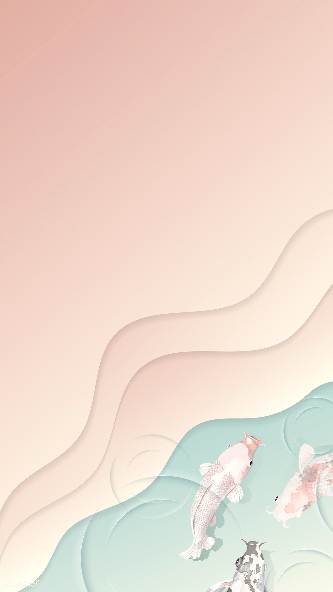 Koi, Papierschnitt, Wellen, Pastellrosa, Minimalistisch, Full HD, iPhone-Hintergrundbild