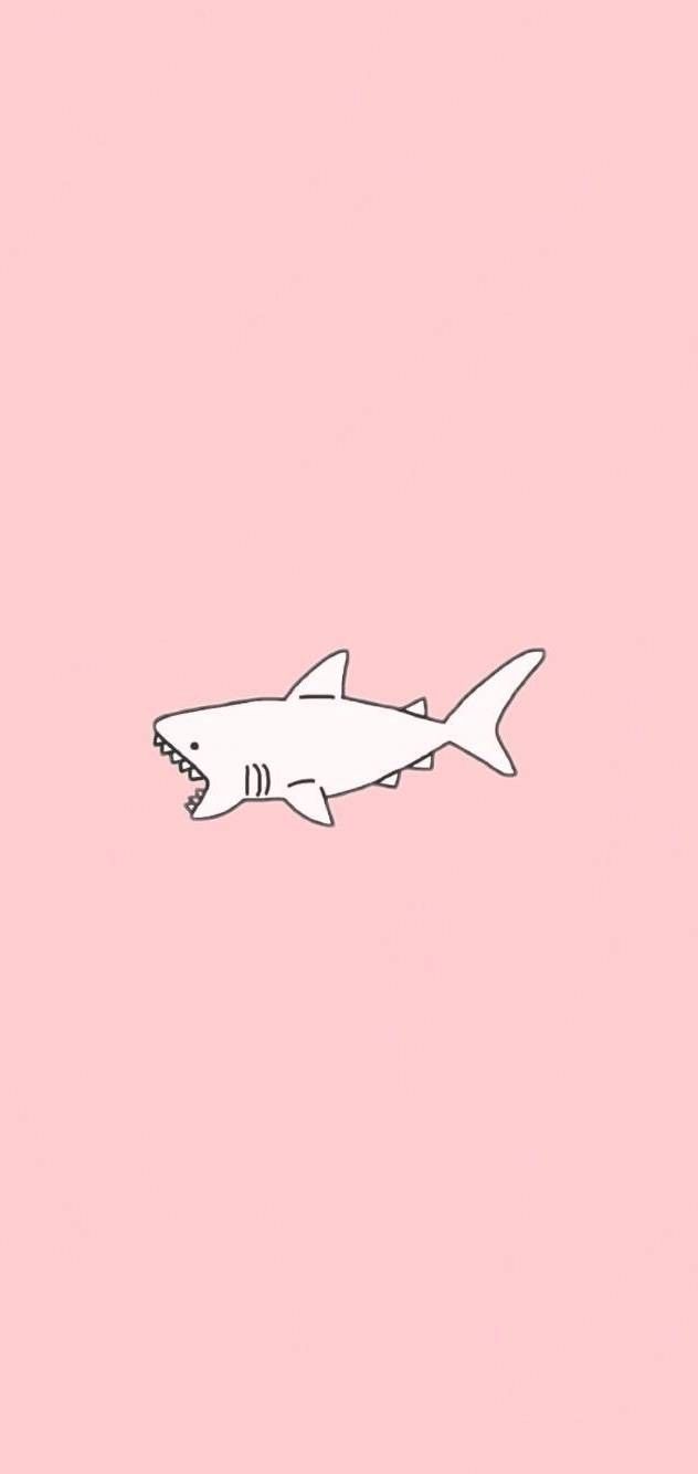 Hai, Illustration, Rosa Hintergrund, Minimalistisch, Niedlich, Sperrbildschirm fürs iPhone