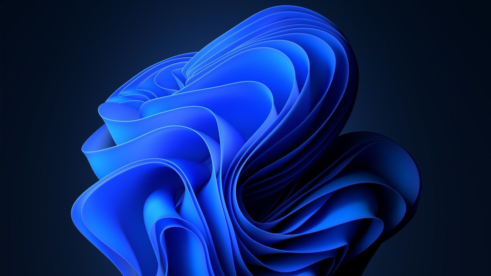 Windows 11, Bloom, Blaue Blüte, 3D-Abstrakt, Dunkelblau, 1920x1080, Desktop-Hintergrund