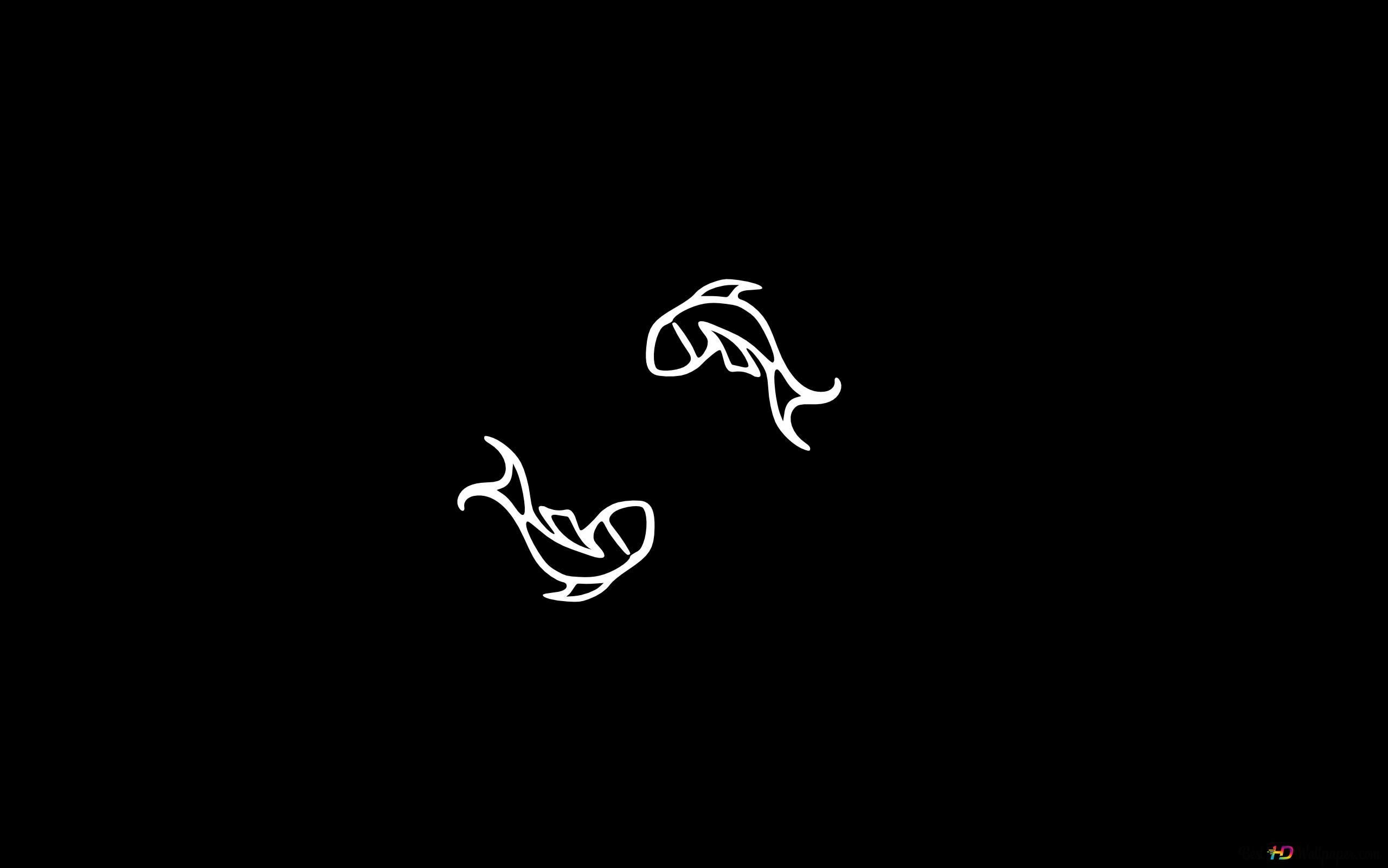 Fische, Sternzeichen Fische, Strichzeichnung, Schwarzer Hintergrund, Minimalistisch, 2K Wallpaper