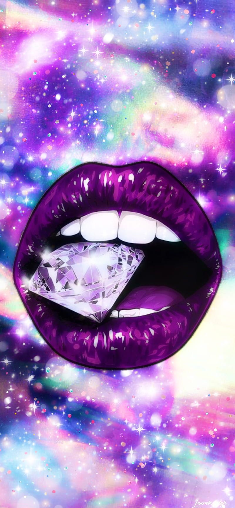 Lippen, Diamant, Lila Lippenstift, Galaxie, Pop-Art, HD, Handy-Hintergrund im Hochformat