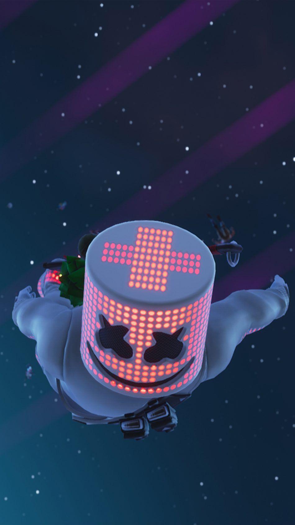 Marshmello, Fortnite, Skin, Weltraum, Sterne, Hochformat, Hintergrundbild fürs Smartphone