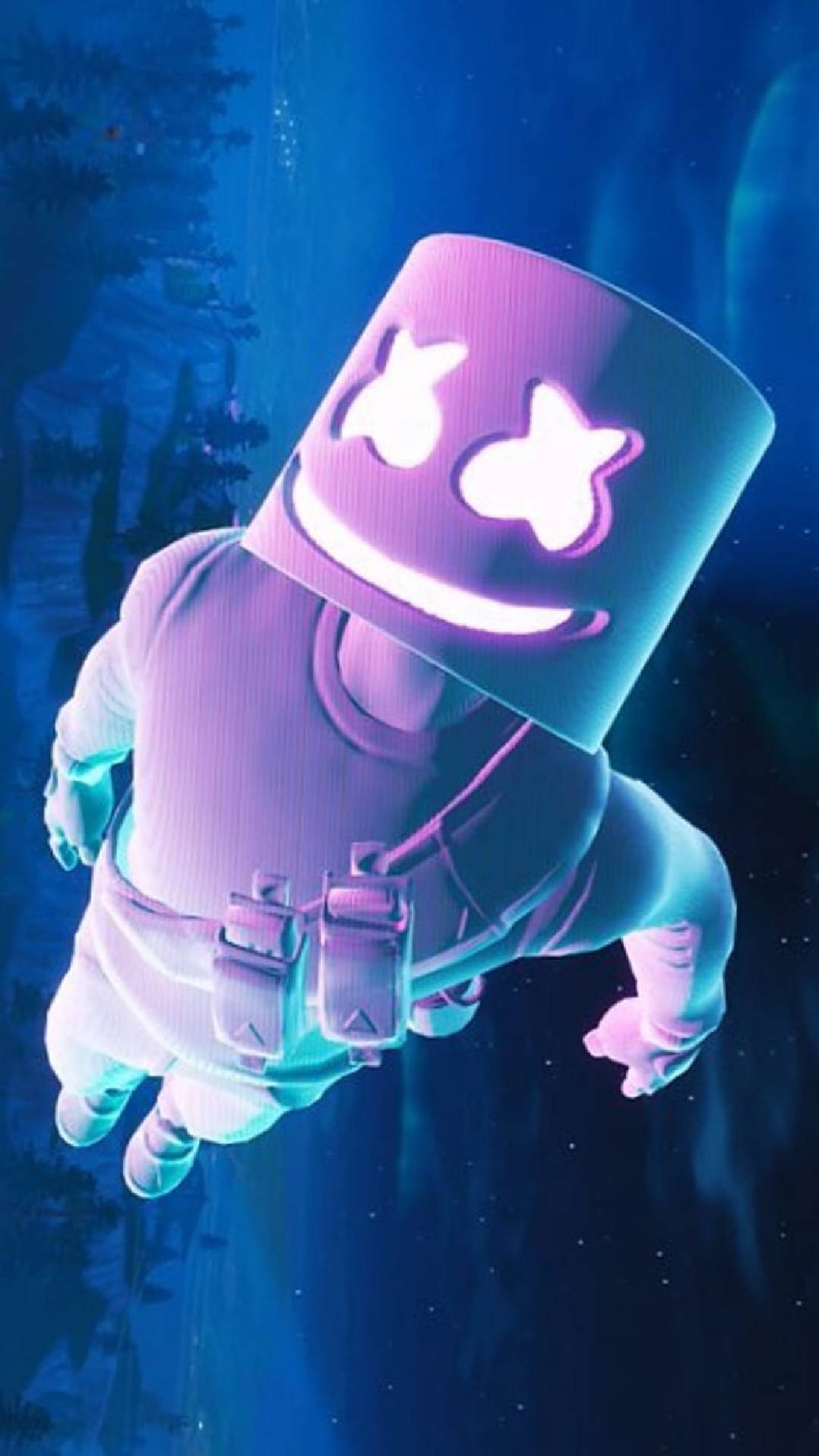 Marshmello, Fortnite, Skin, Fallschirmsprung, Blau, Full HD, Hintergrundbild fürs Handy