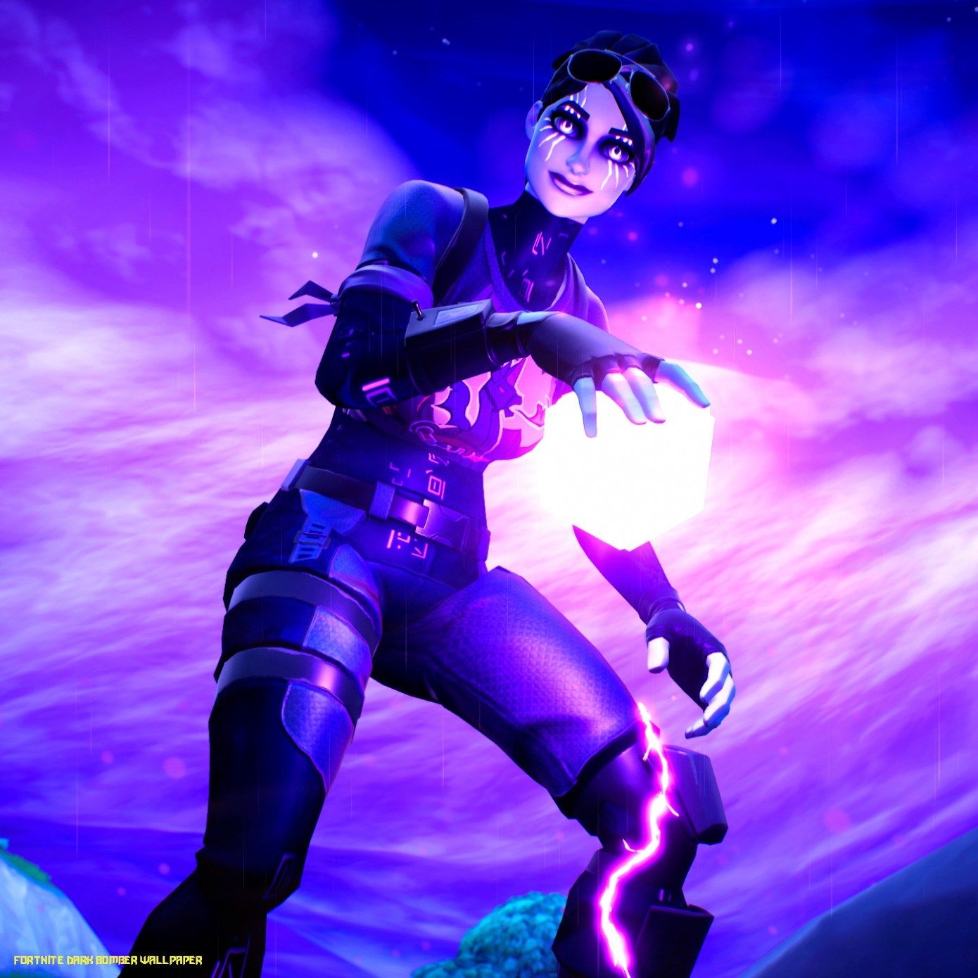 Finsterbomberin, Fortnite, Skin, Lila Energie, Blitz, HD, Hintergrundbild fürs Tablet