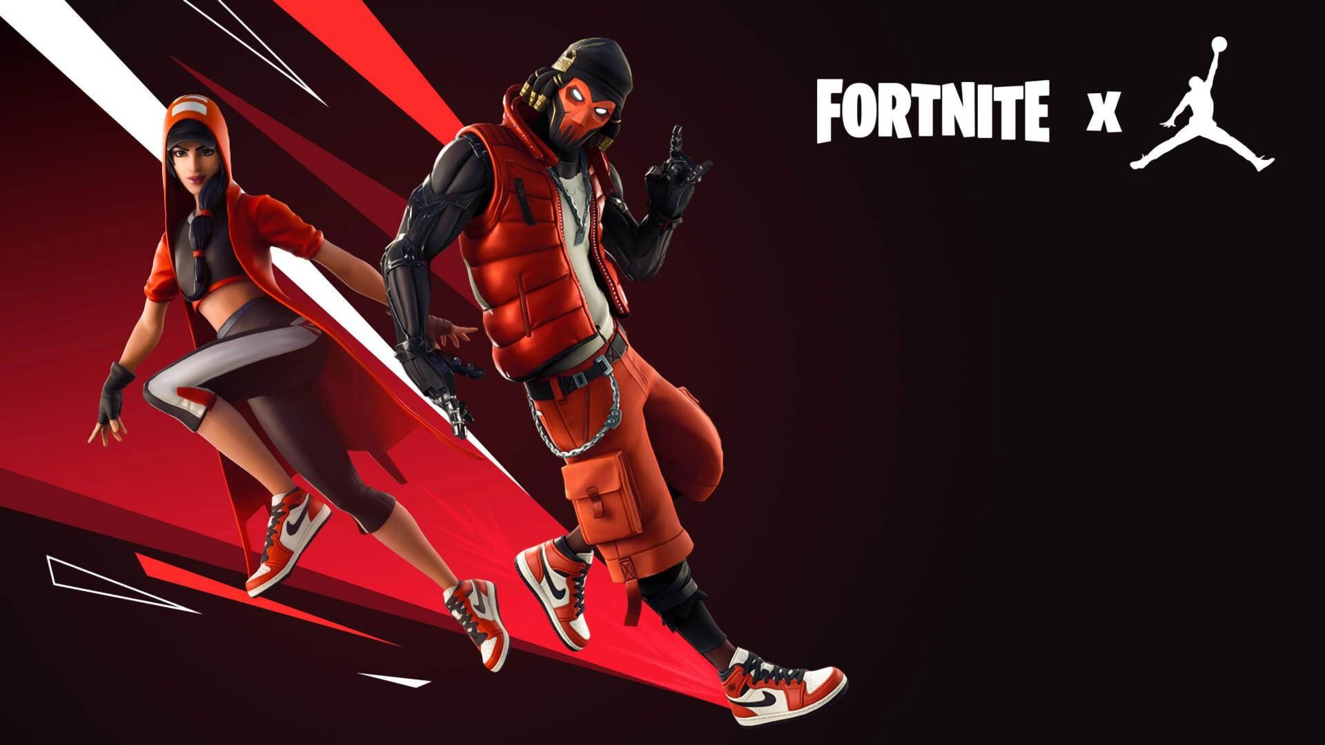 Fortnite x Jordan, Air Jordan, Fortnite, Sneaker, Rot, Schwarz, 1920x1080, PC-Hintergrundbild