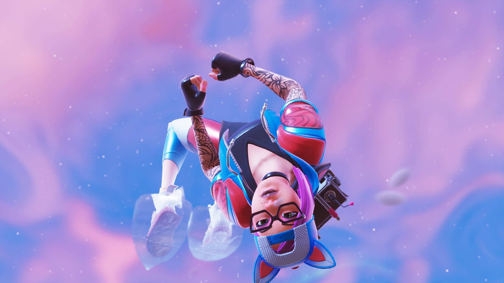 Fortnite, Skin, Sprung, Rosa Himmel, Wolken, 1920x1080, Full-HD-Hintergrundbild für PC